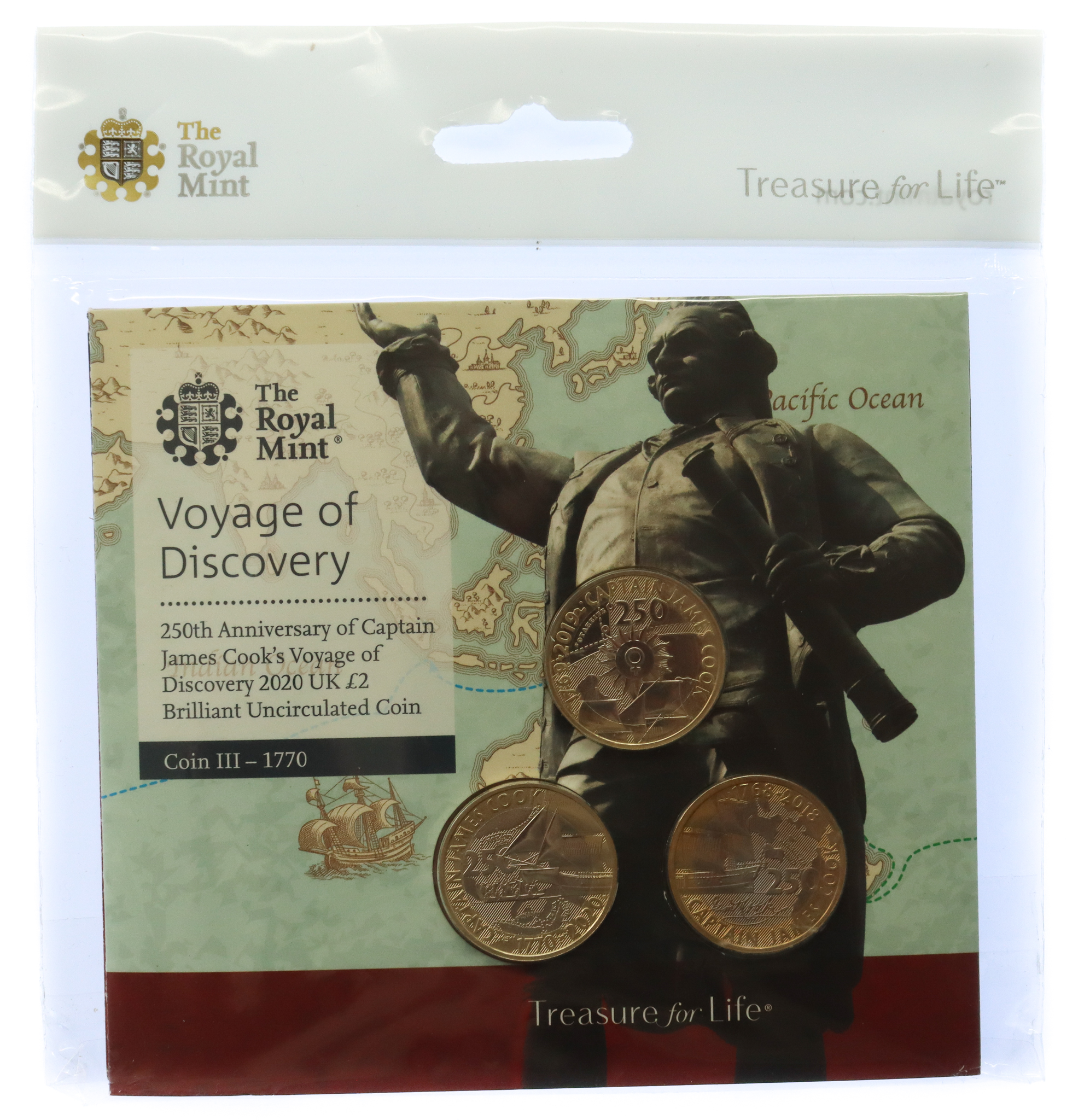 Royal Mint Captain Cook Voyage of Discovery UK £2 Brilliant Uncirculated Coin Set - Complete with all Three Coins