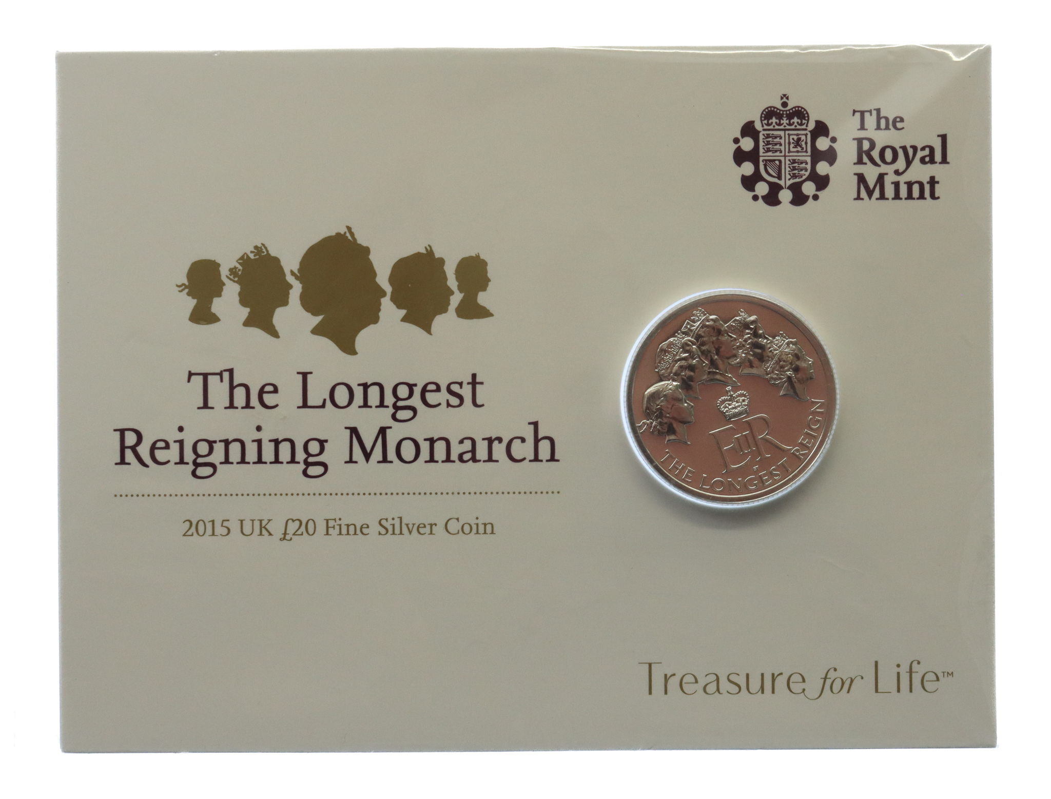 Royal Mint Longest Reigning Monarch Brilliant Uncirculated 2015 UK £20 Fine Silver Coin 