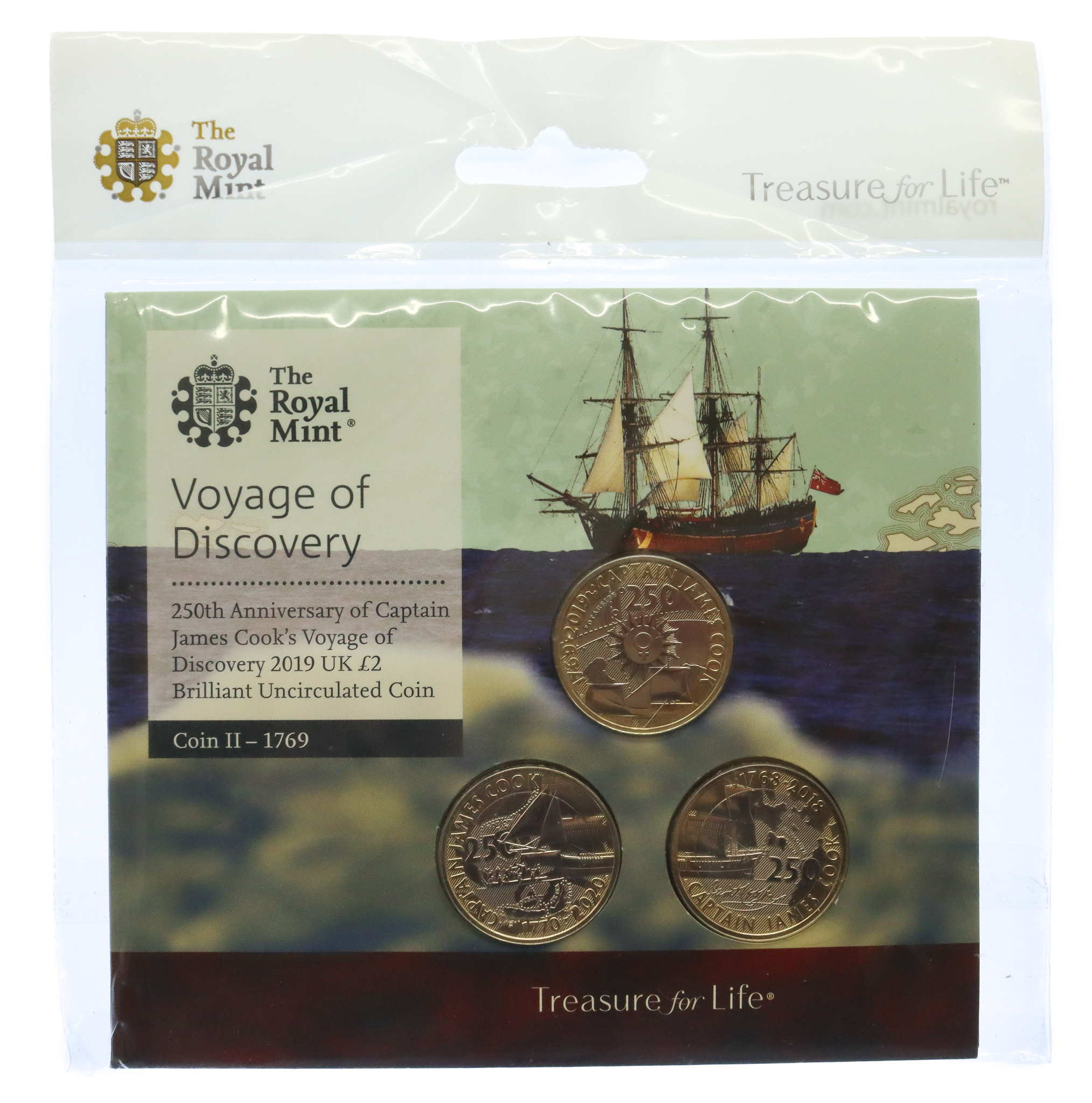 Royal Mint Captain Cook Voyage of Discovery UK £2 Brilliant Uncirculated Coin Set - Complete with all Three Coins