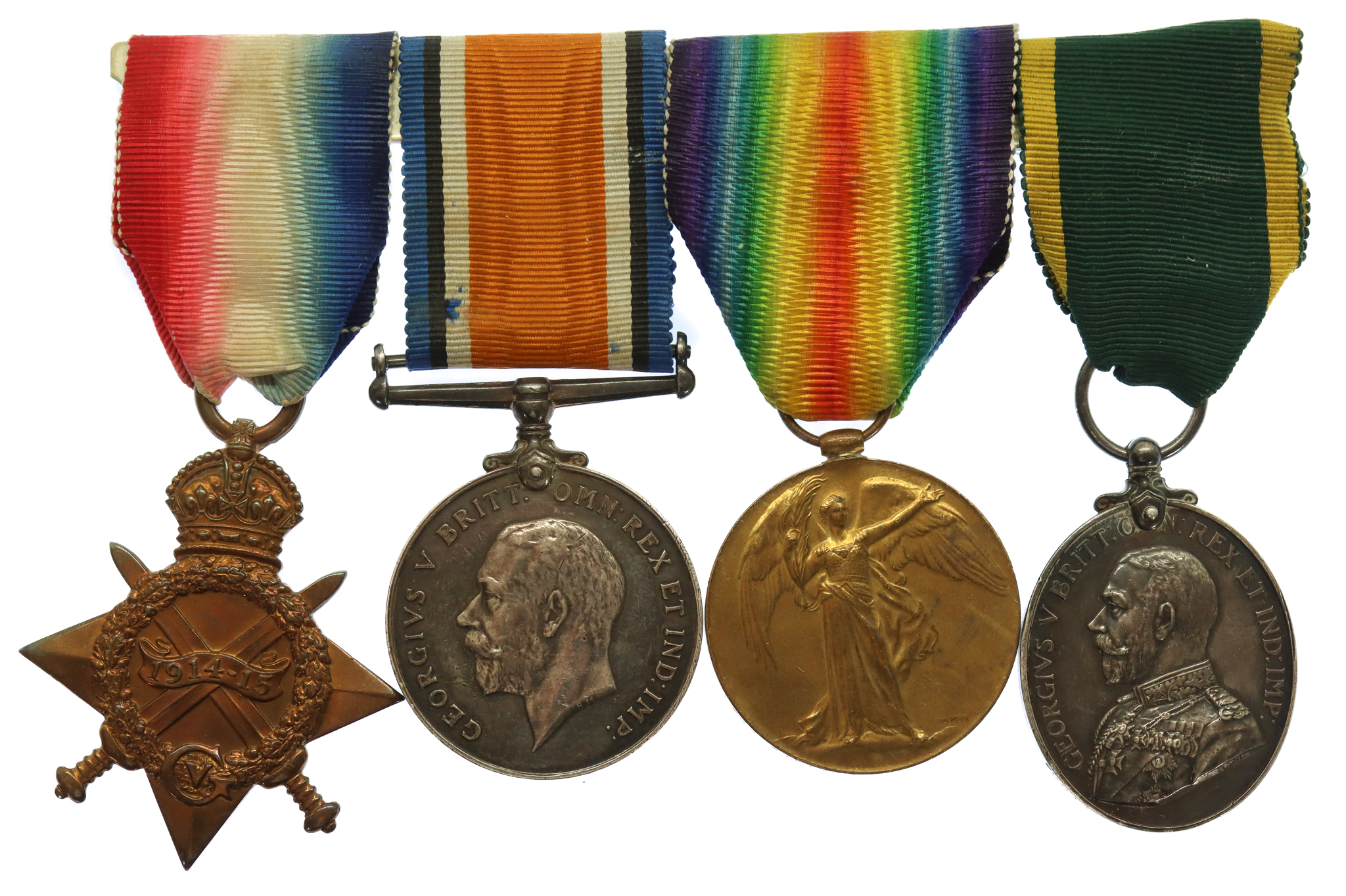 WW1 1914-15 Star Trio and Territorial Efficiency Medal Group of Four - Pte. F.A. Hand, Somerset Light Infantry