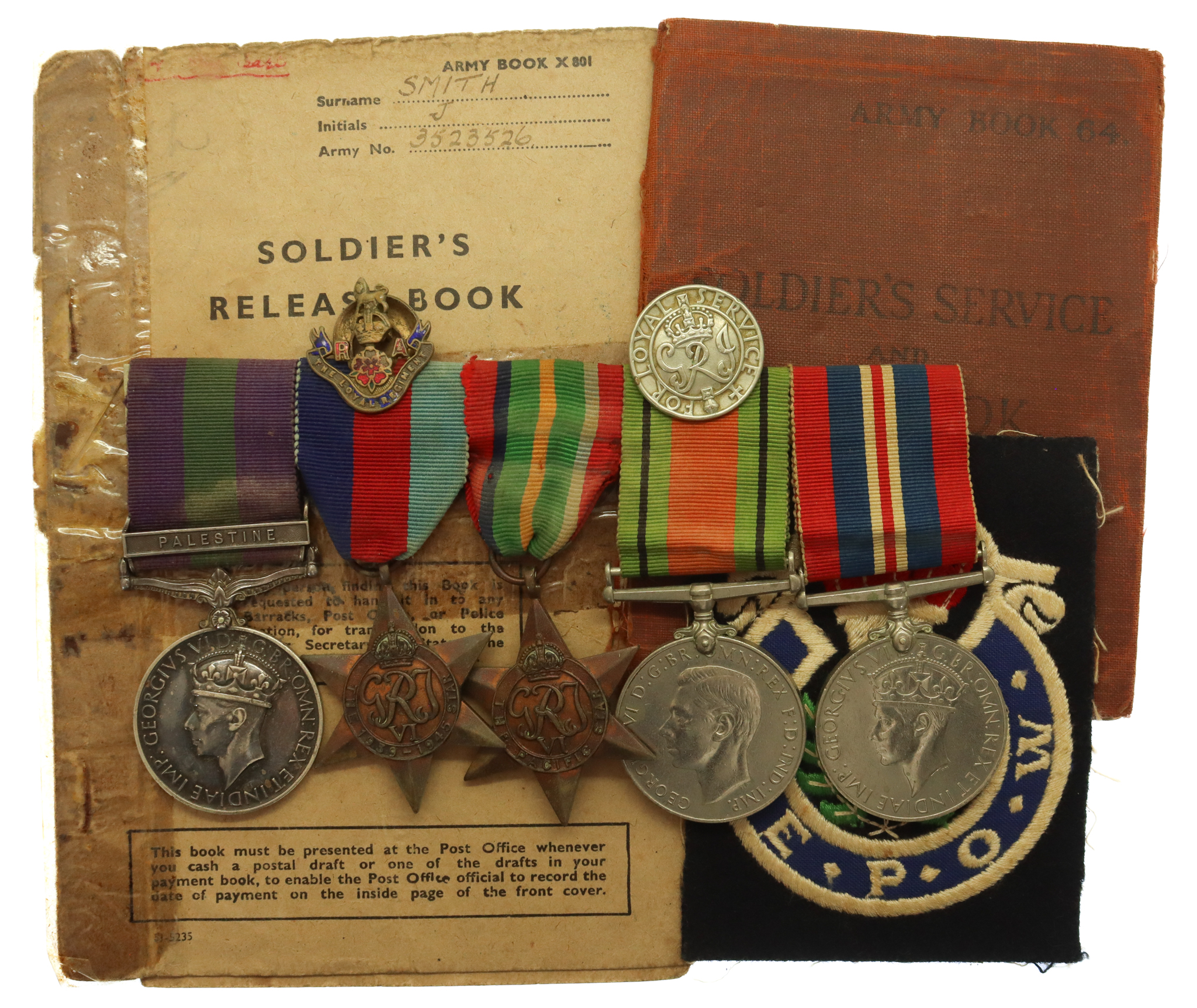 GSM (Palestine) and WW2 Far East Prisoner of War Medal Group of Five - Pte. J. Smith, Loyal Regiment