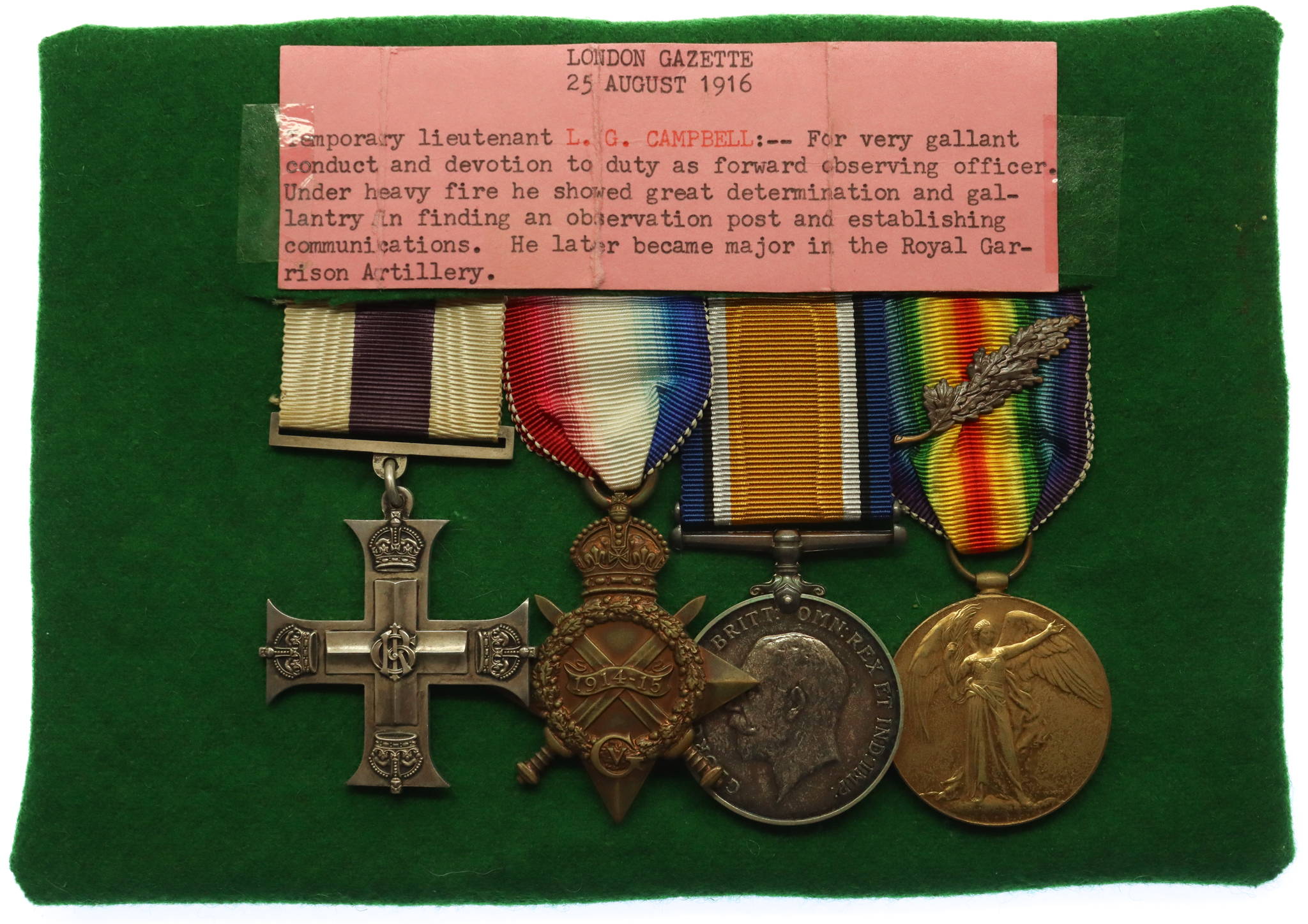 WW1 Military Cross and 1914-15 Star Trio Medal Group of Four - Major L.G. Campbell, Royal Garrison Artillery