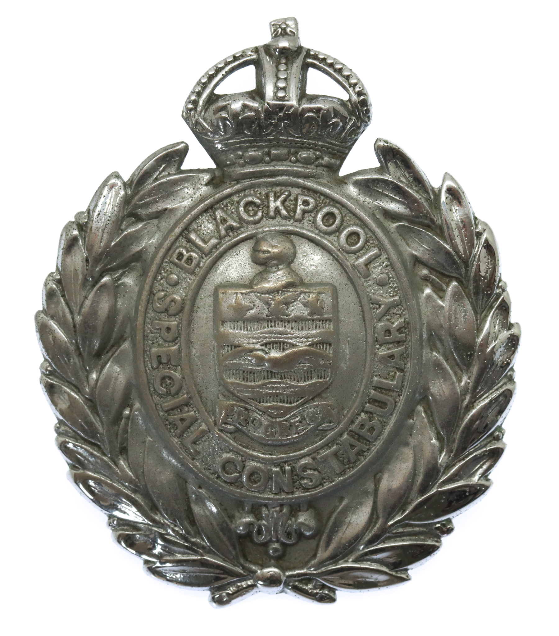 Blackpool Special Constabulary Chrome Wreath Cap Badge - King's Crown