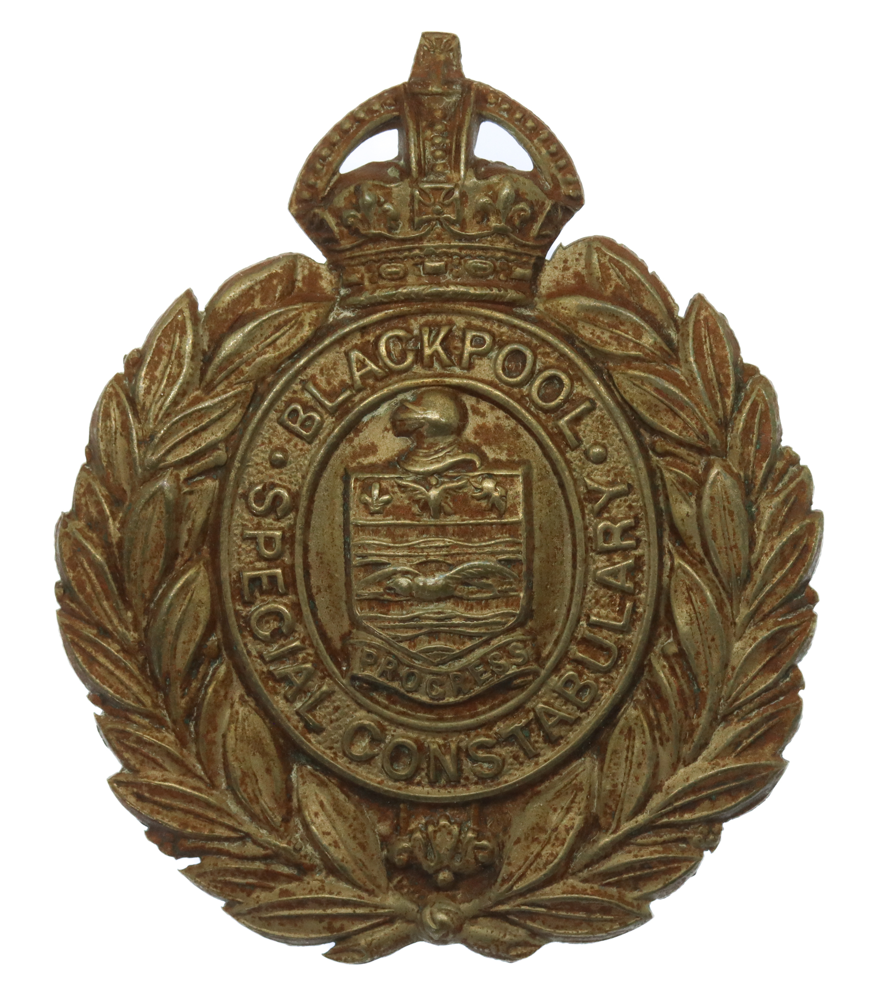 Blackpool Special Constabulary White Metal Wreath Cap Badge - King's Crown