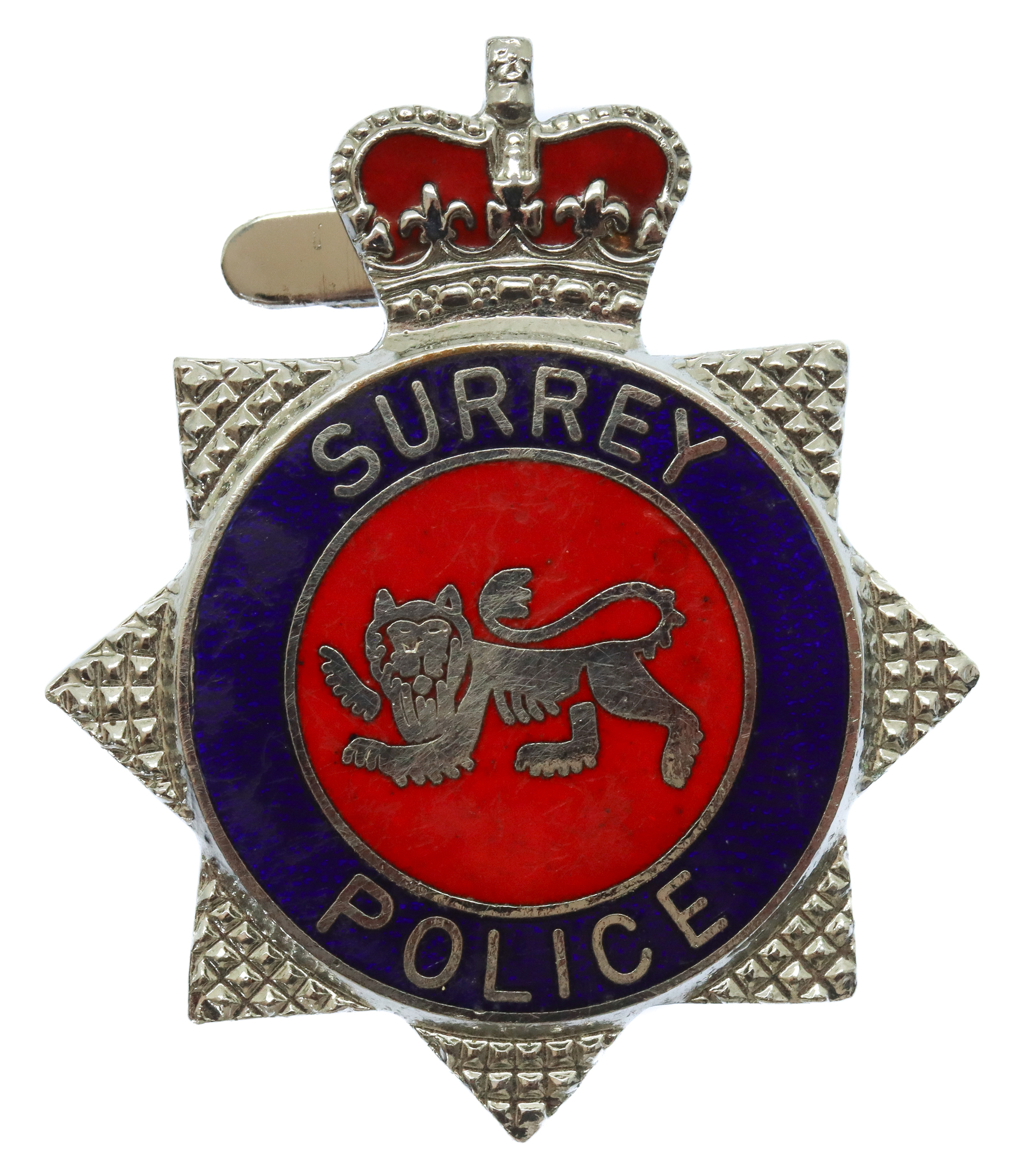 Surrey Police Enamelled Warrant Card Badge - Queen's Crown