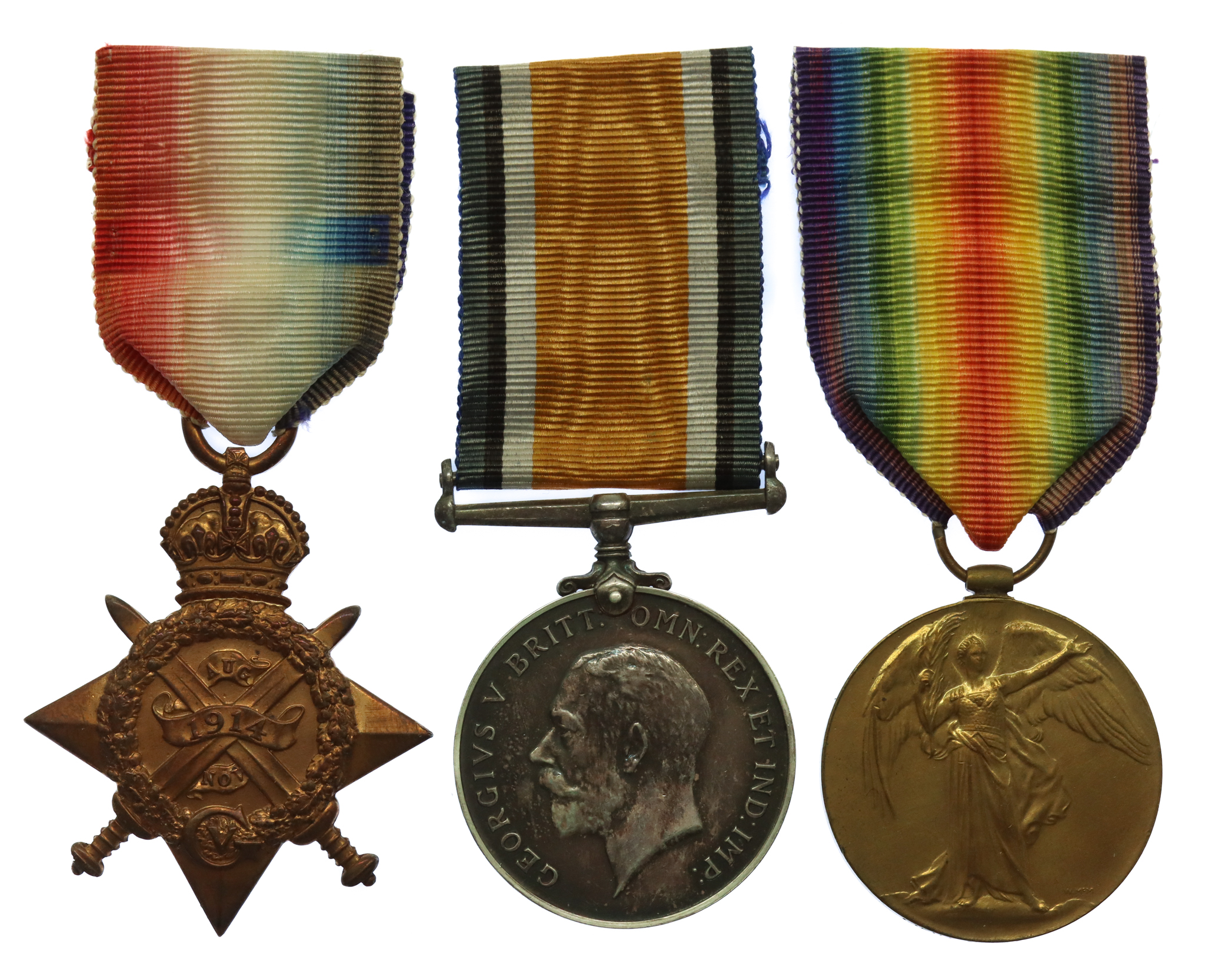WW1 Aubers Ridge Casualty 1914 Mons Star Medal Trio - Lieut. R.W. Rundle, 1st Bn. Notts & Derby Regiment (Sherwood Foresters) - K.I.A. 9/5/15