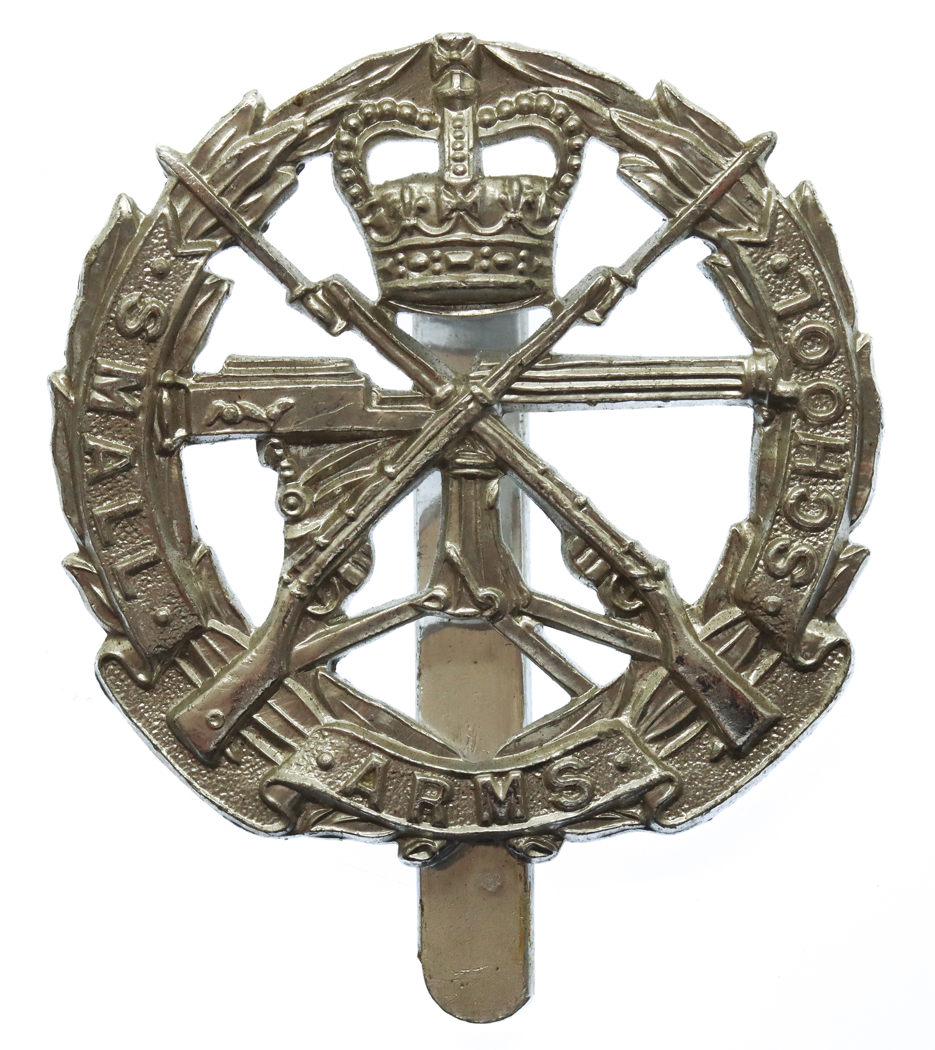Small Arms School Corps Anodised (Staybrite) Cap Badge - Queen's Crown