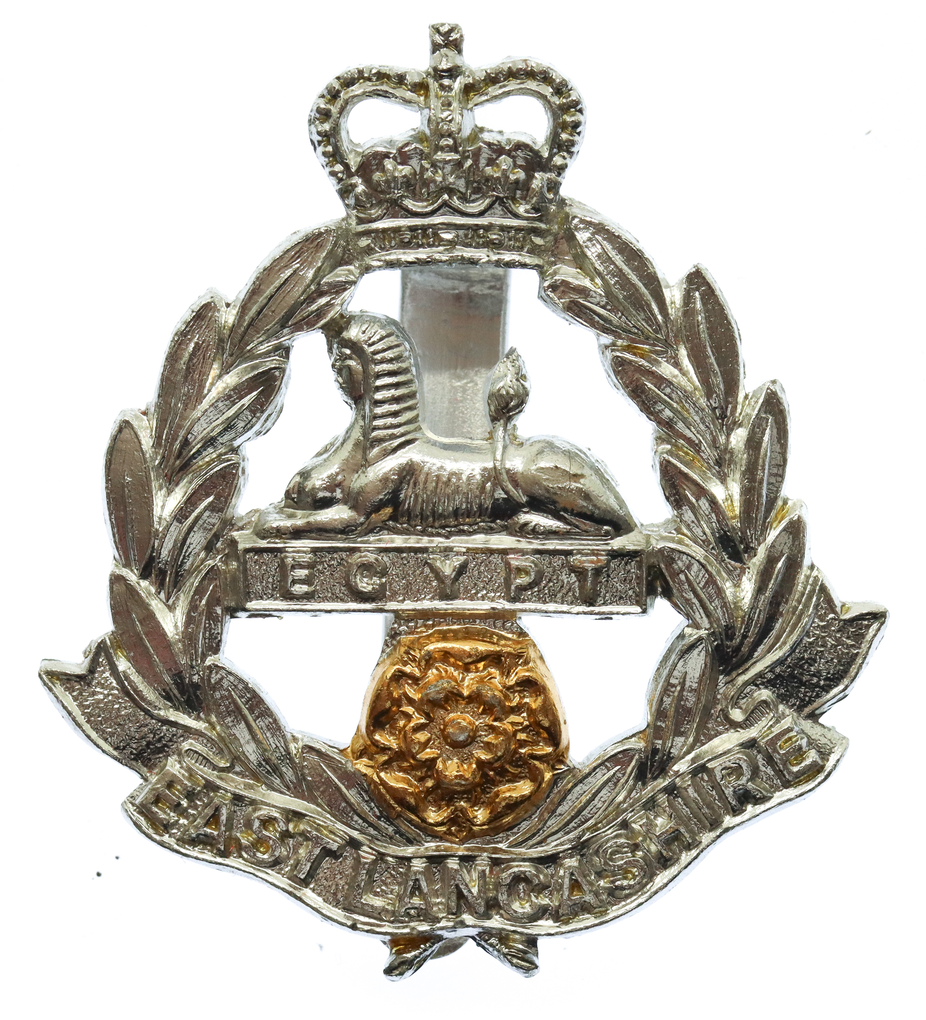 East Lancashire Regiment Anodised (Staybrite) Cap Badge - Queen's Crown