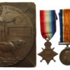 WW1 1914-15 Star Medal Trio and Memorial Plaque - L.Cpl. A.G. Plater, 12th Bn. Middlesex Regiment - K.I.A. 14/7/1916