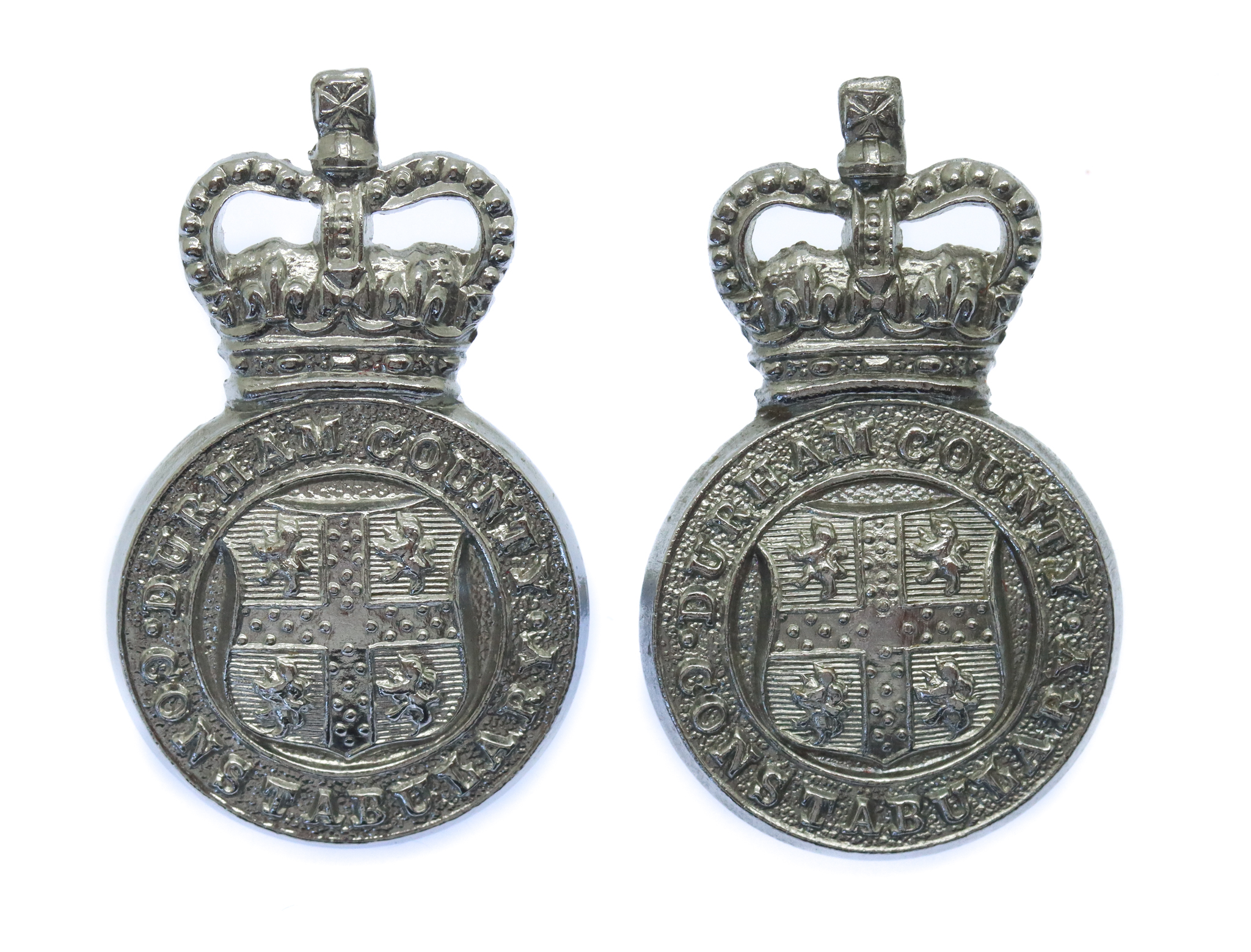 Pair of Durham County Constabulary Collar Badges - Queen's Crown