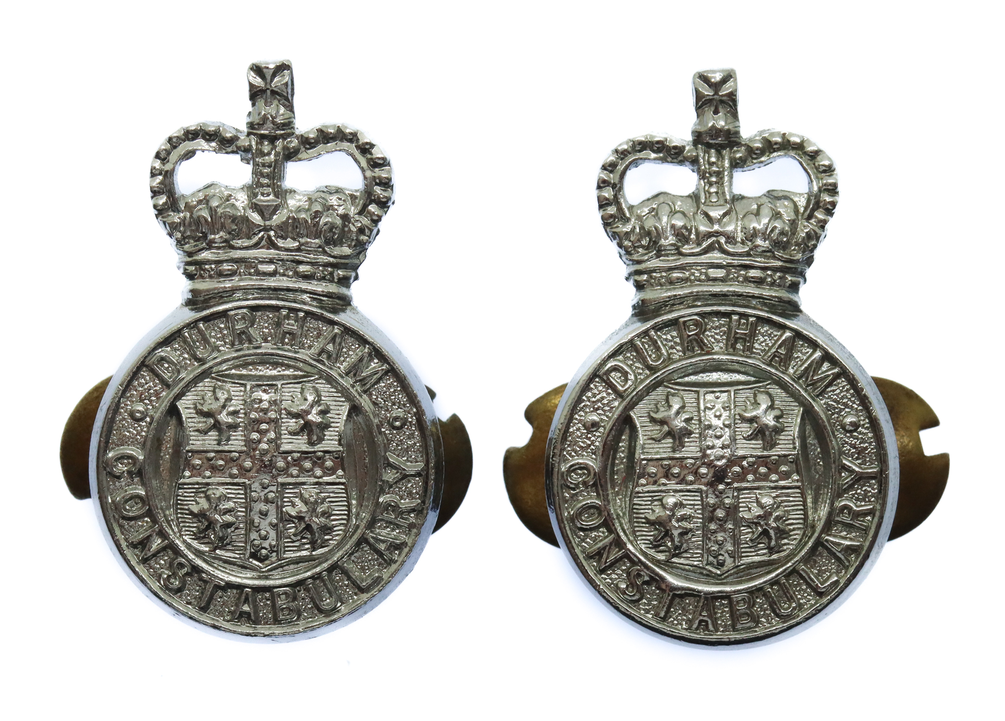 Pair of Durham Constabulary Collar Badges - Queen's Crown