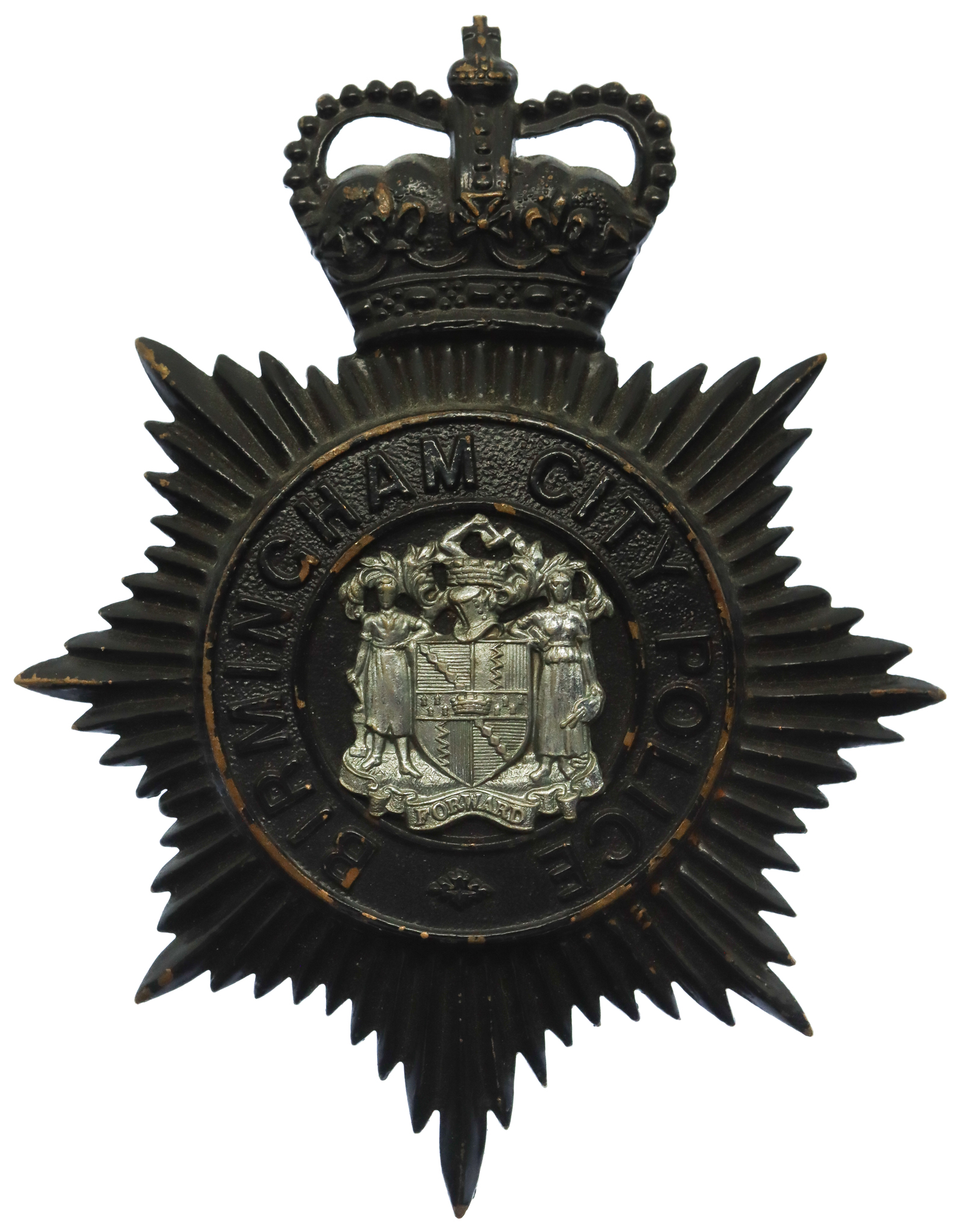 Birmingham City Police Night Helmet Plate - Queen's Crown