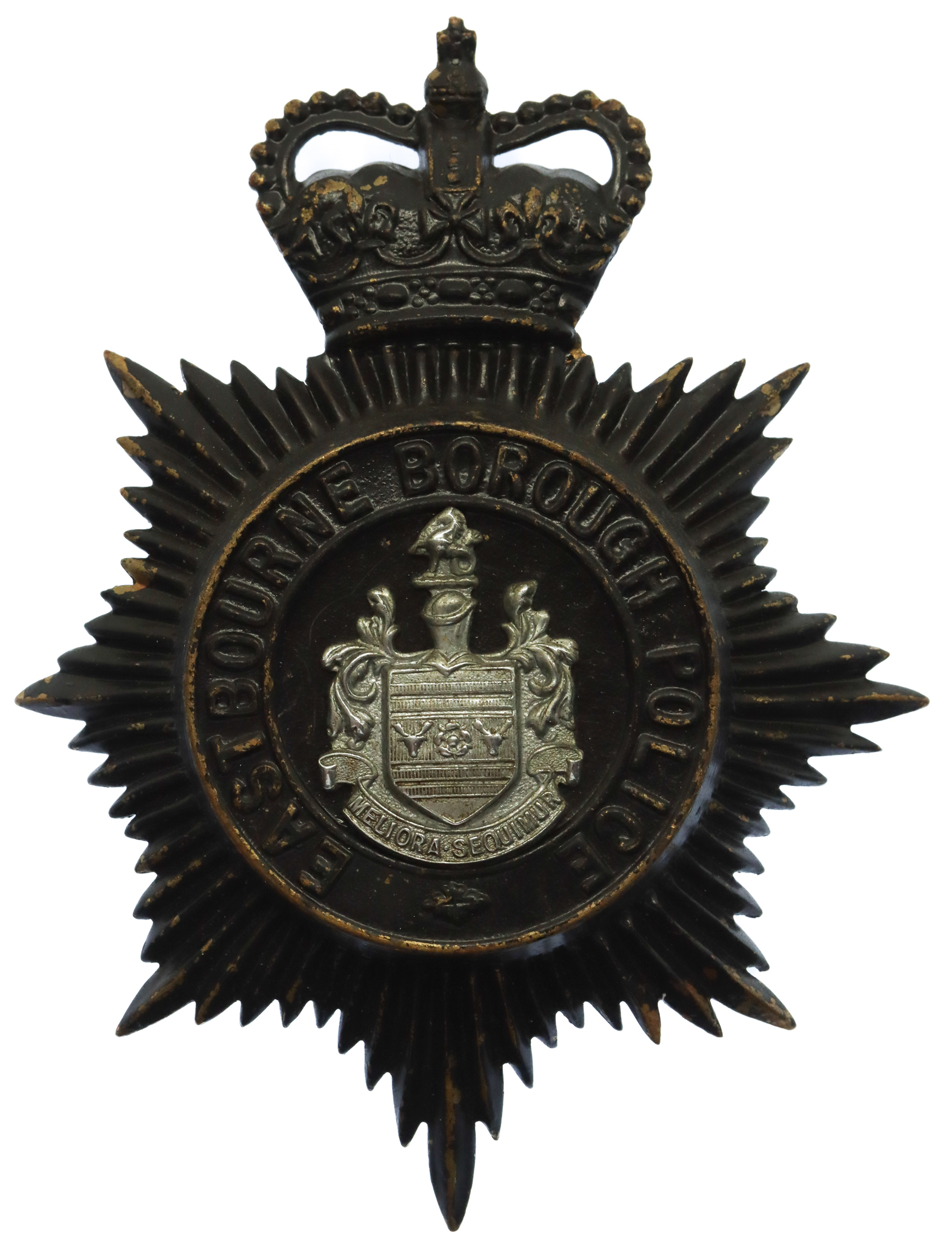 Eastbourne Borough Police Night Helmet Plate - Queen's Crown