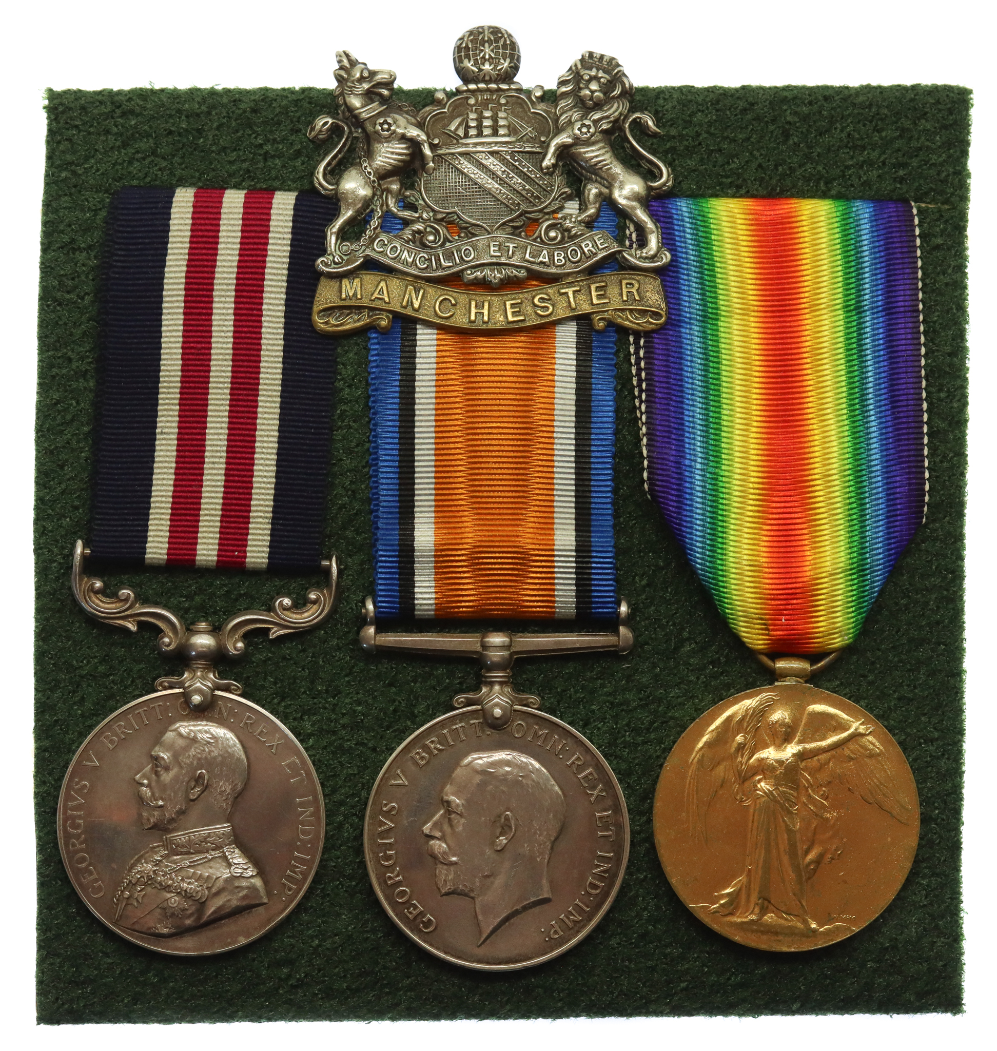 WW1 Military Medal, British War Medal and Victory Medal Group of Three - Pte. R.W. Heslop, 10th Bn. Manchester Regiment