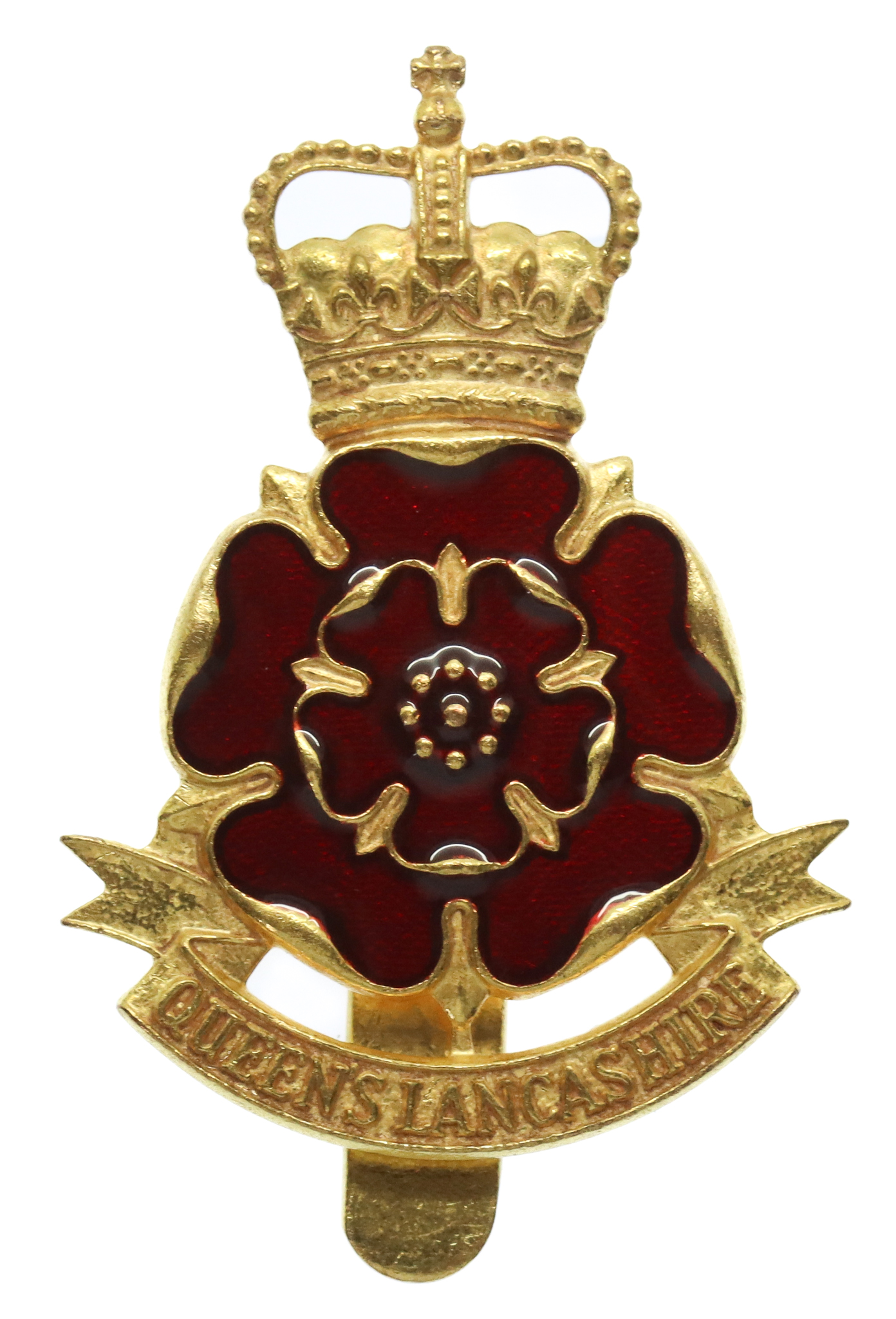 Queen's Lancashire Regiment Enamelled Cap Badge - Queen's Crown