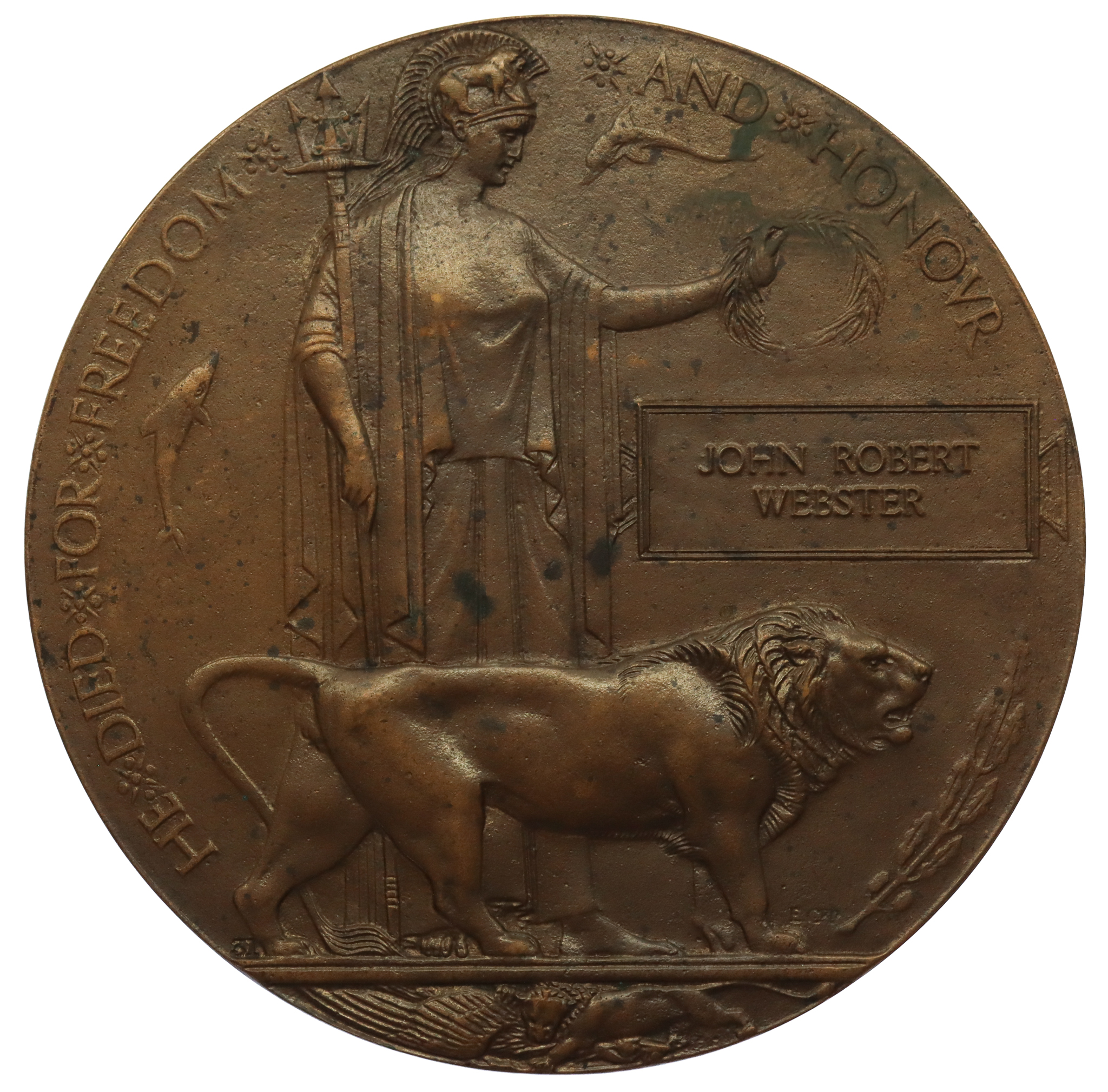  WW1 Memorial Plaque (Death Penny) - Private John Robert Webster, 5th Bn. Yorkshire Regiment - K.I.A. 6/8/15