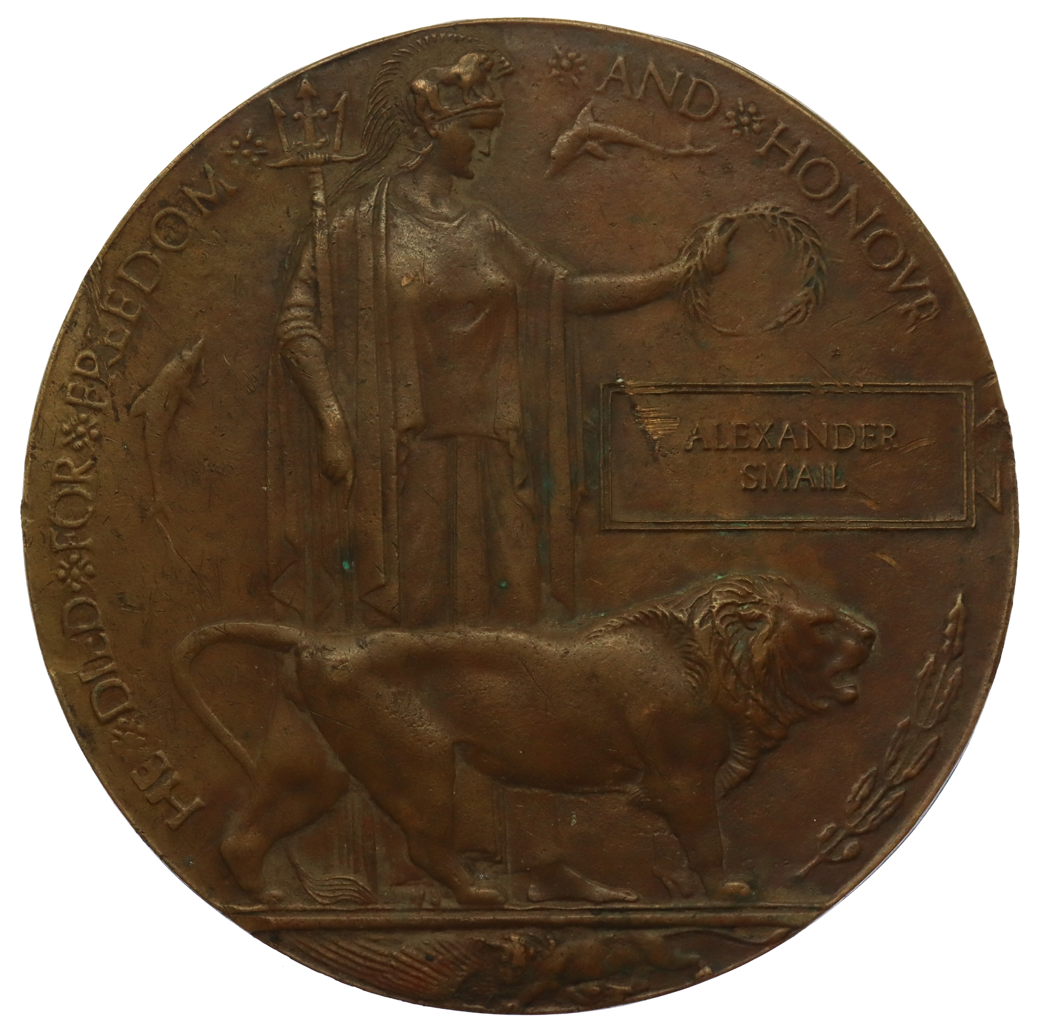 WW1 Memorial Plaque (Death Penny) - Private Alexander Smail, 1st/4th Bn. King's Own Scottish Borderers