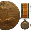 WW1 River Tigris Casualty British War Medal, Victory Medal and Memorial Plaque - Pte. A. Hughes, 1st/4th Bn. Hampshire Regiment - K.I.A. 23/2/17