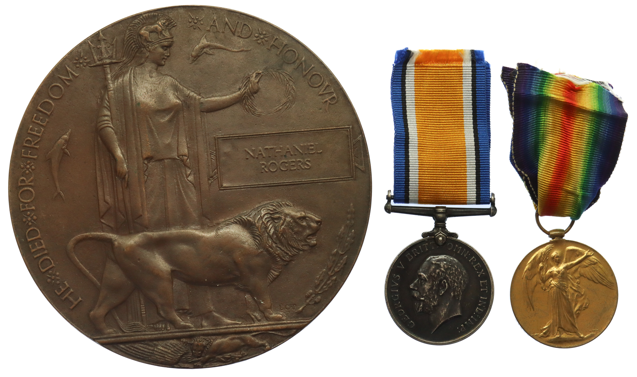 WW1 Casualty British War Medal, Victory Medal and Memorial Plaque - Pte. N. Rogers, 2nd (Garrison) Bn. Northumberland Fusiliers - Died 26/1/18