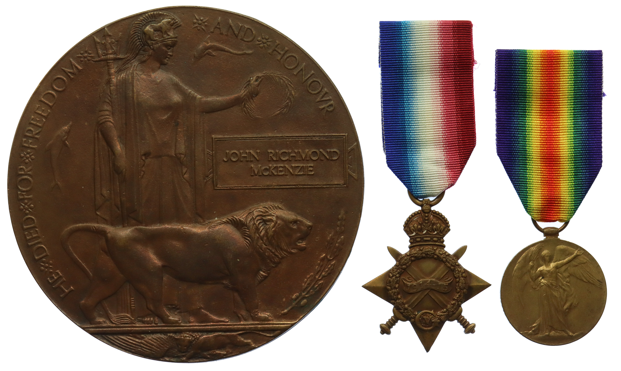 WW1 1914-15 Star, Victory Medal and Memorial Plaque - Sjt. J.R. McKenzie, 6th Bn. East Lancashire Regiment - K.I.A. 9/4/16