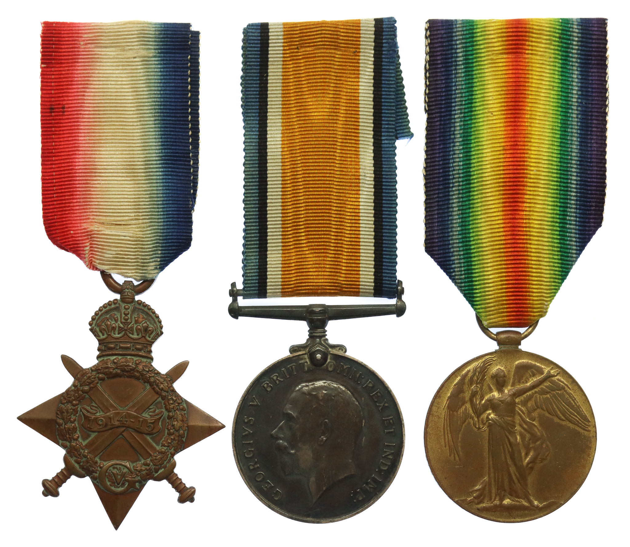 WW1 Casualty 1914-15 Star Medal Trio - Pte. O.G.B. Beck, 8th Bn. Border Regiment