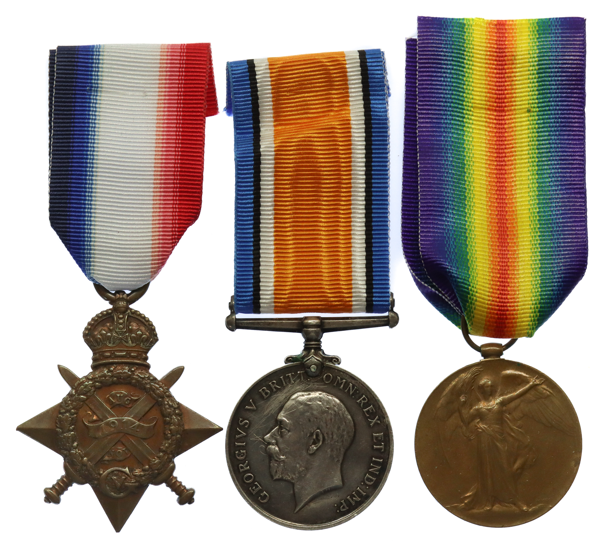 WW1 Casualty 1914 Mons Star Medal Trio - Pte. J. Kelshaw, 1st Bn. King's Liverpool Regiment - K.I.A. 16/5/15
