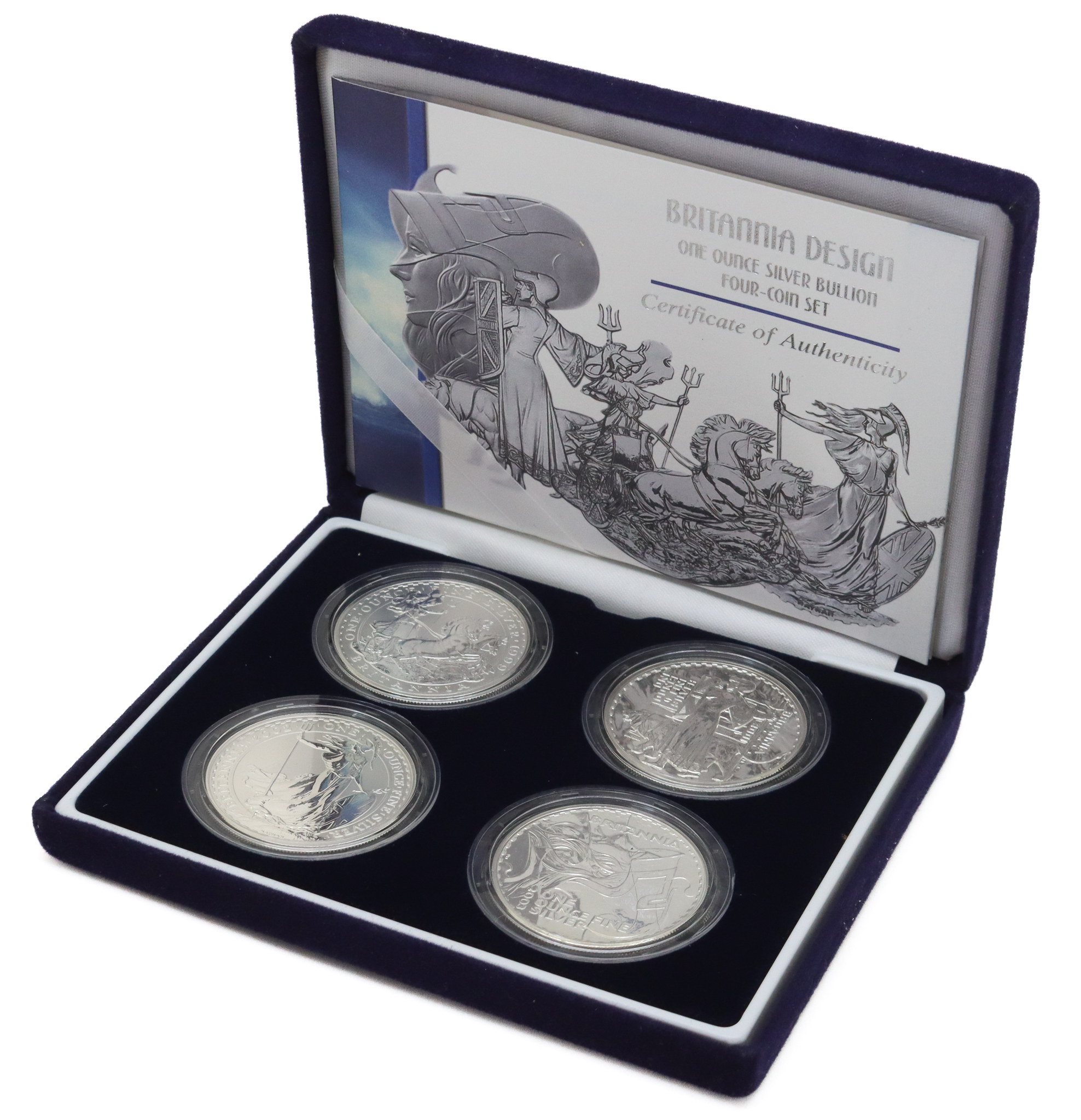 Royal Mint 1999 - 2003 Britannia Design Silver Bullion Four Coin Set