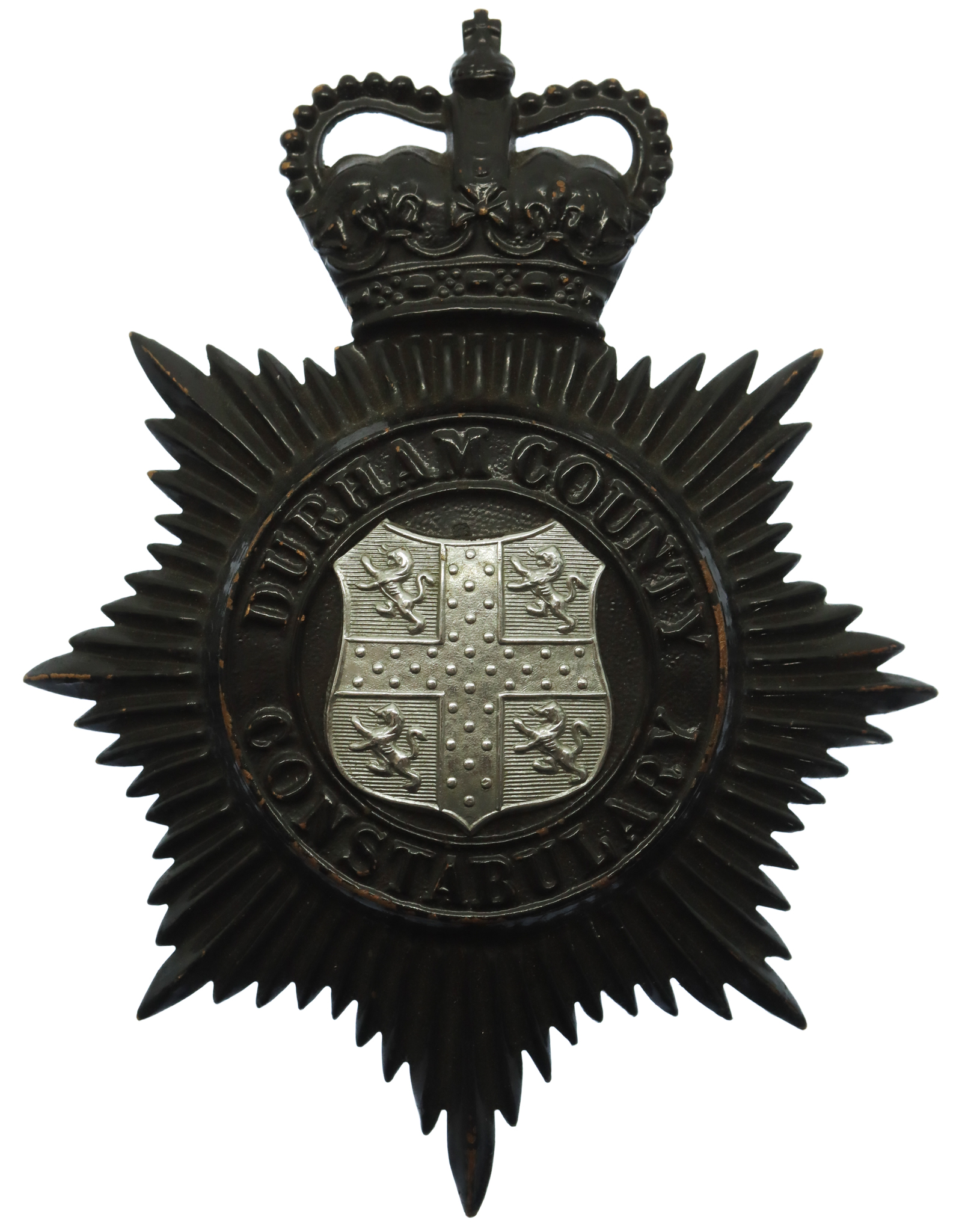 Durham County  Constabulary Black Helmet Plate - Queen's Crown