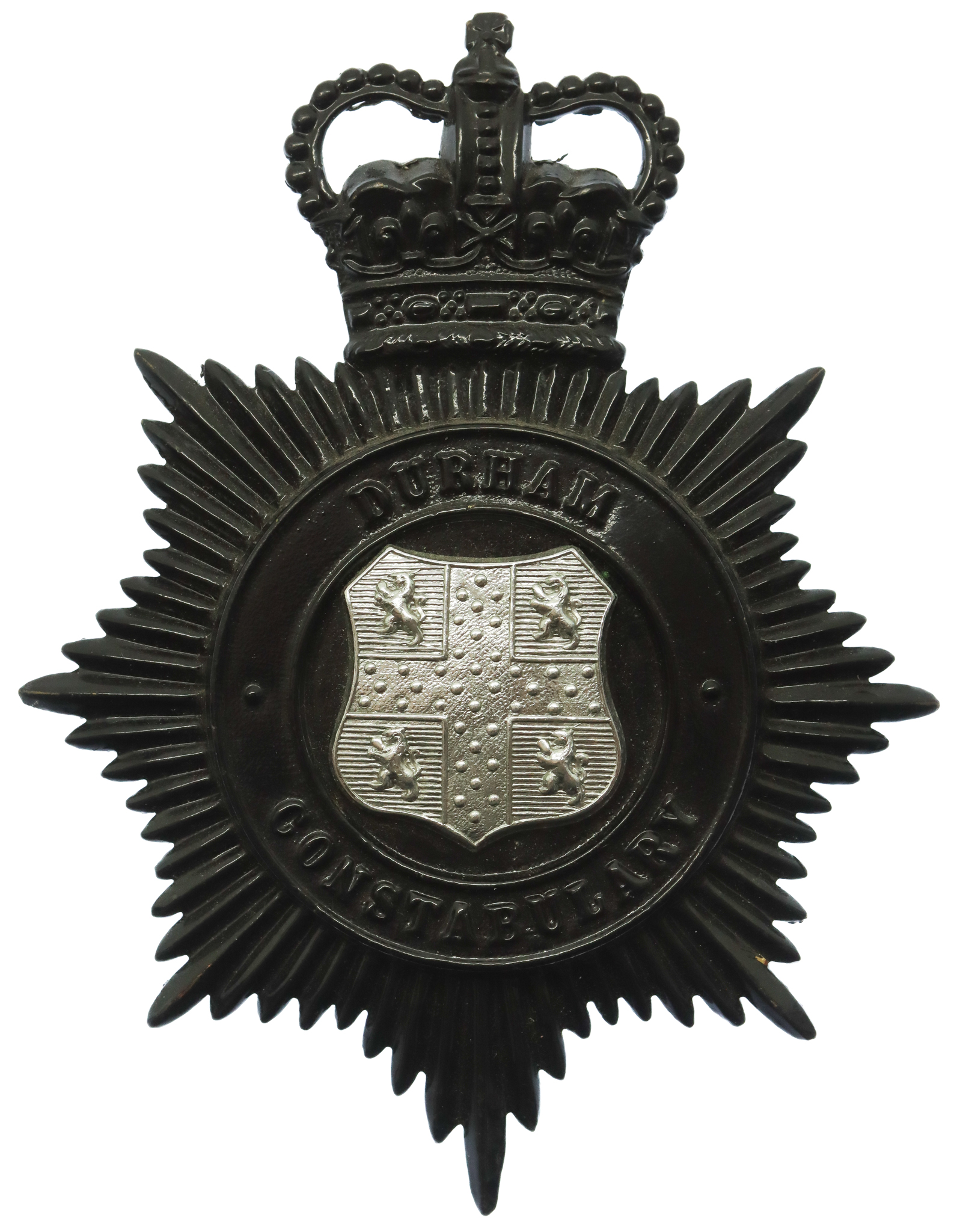 Durham Constabulary Black Helmet Plate - Queen's Crown