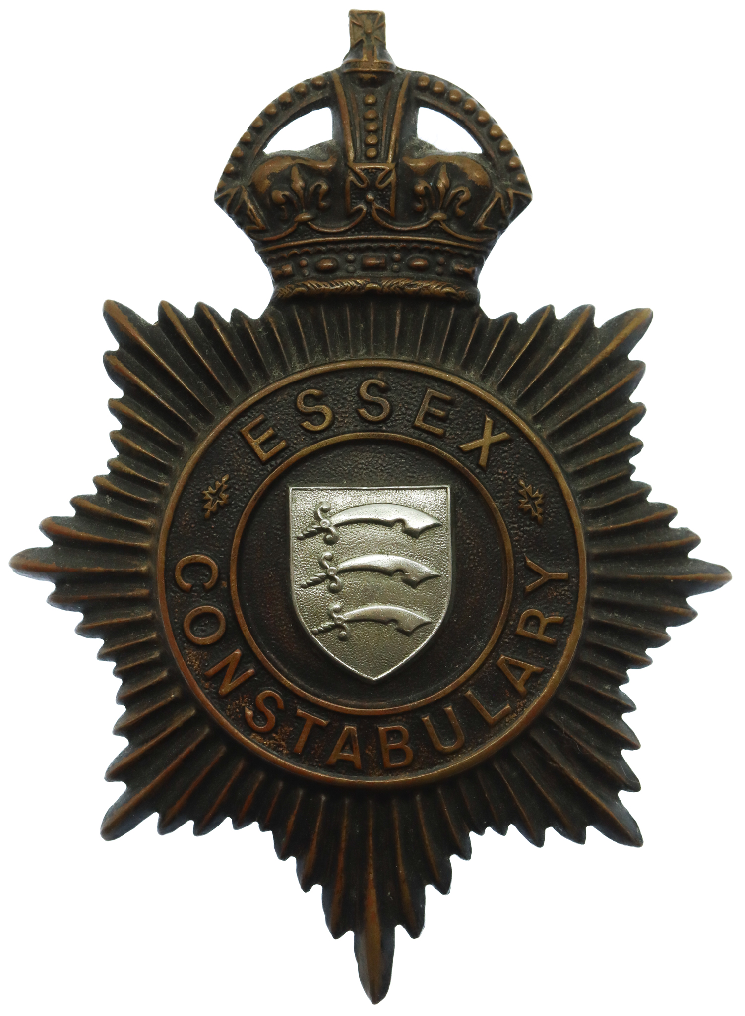Essex Constabulary Night Helmet Plate - King's Crown
