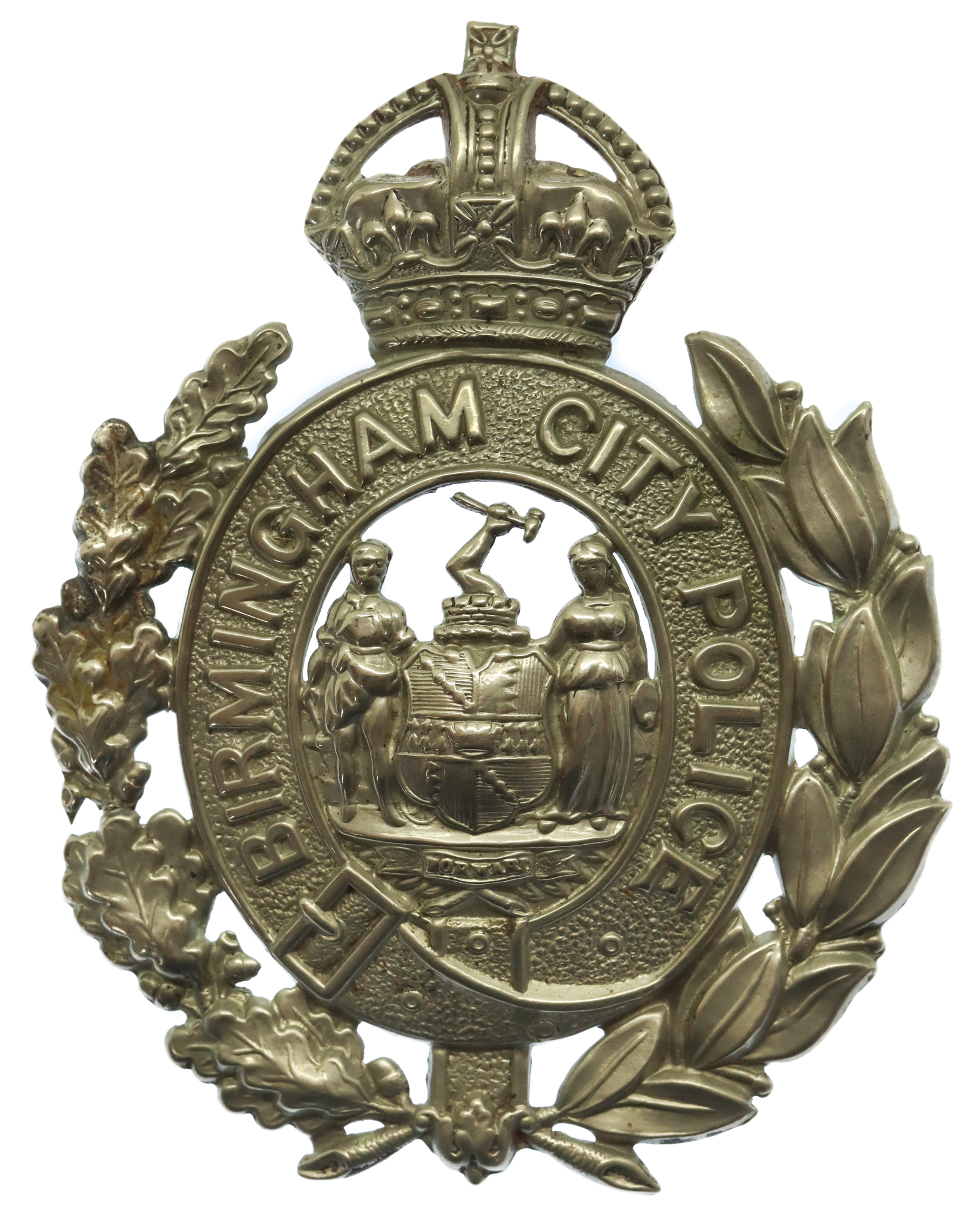 Birmingham City Police Wreath Helmet Plate - King's Crown