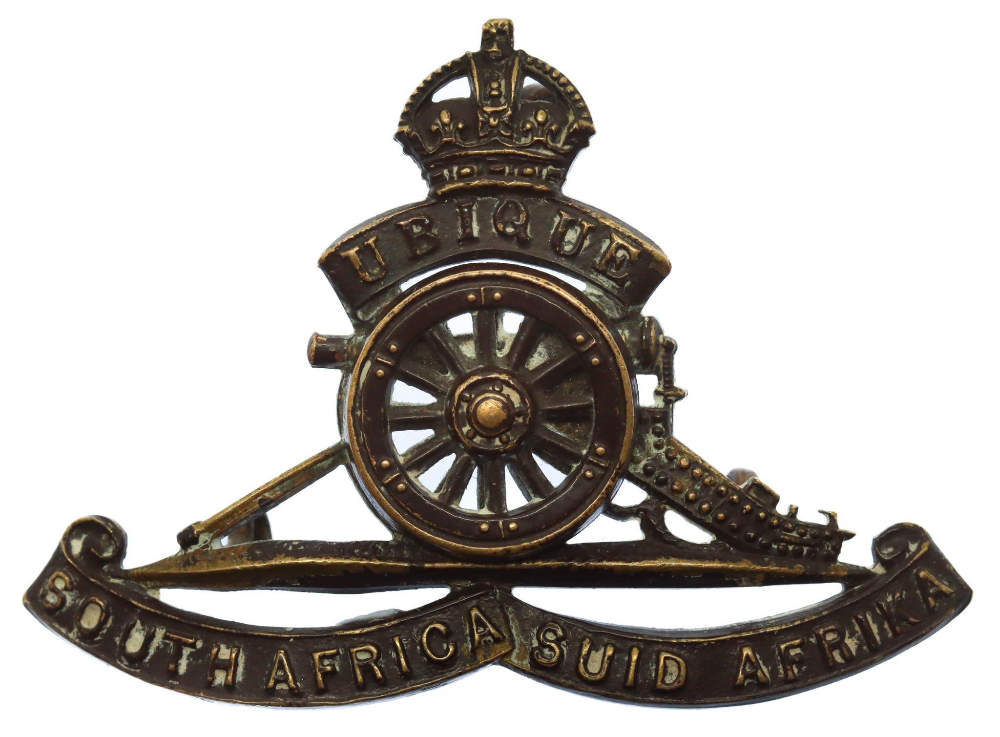 South African Artillery Cap Badge - King's Crown (Revolving Wheel)