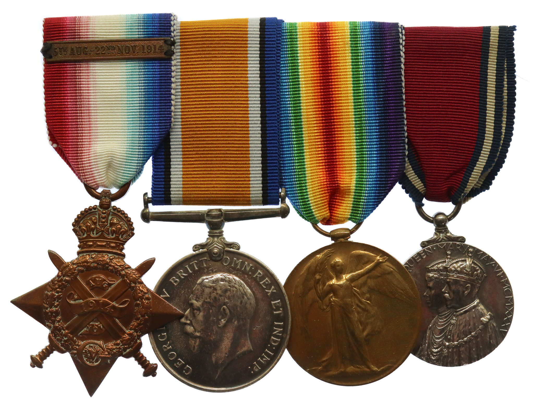 WW1 1914 Mons Star and Bar Medal Trio and 1935 Jubilee Medal Group of Four - Sjt. E.J. Tennant, Royal Horse Artillery - Wounded