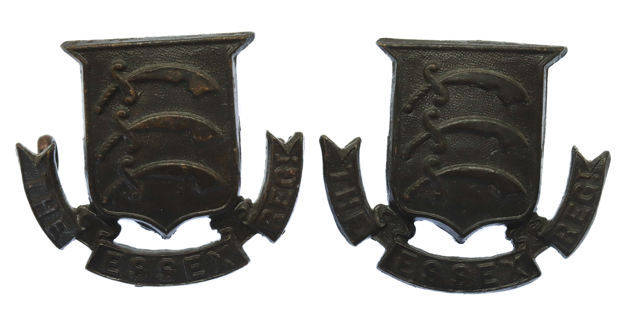 Pair of Essex Regiment Officer's Service Dress Collar Badges 