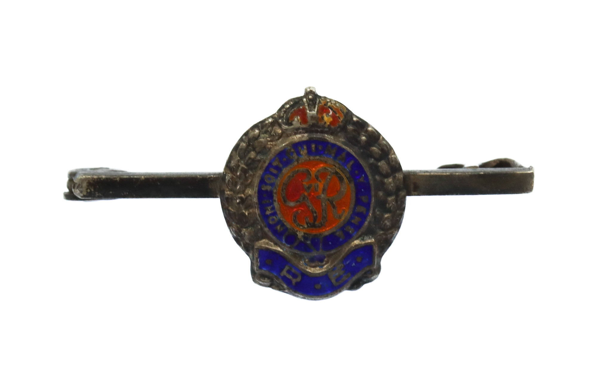 George VI Royal Engineers Silver & Enamel Sweetheart Brooch - King's Crown