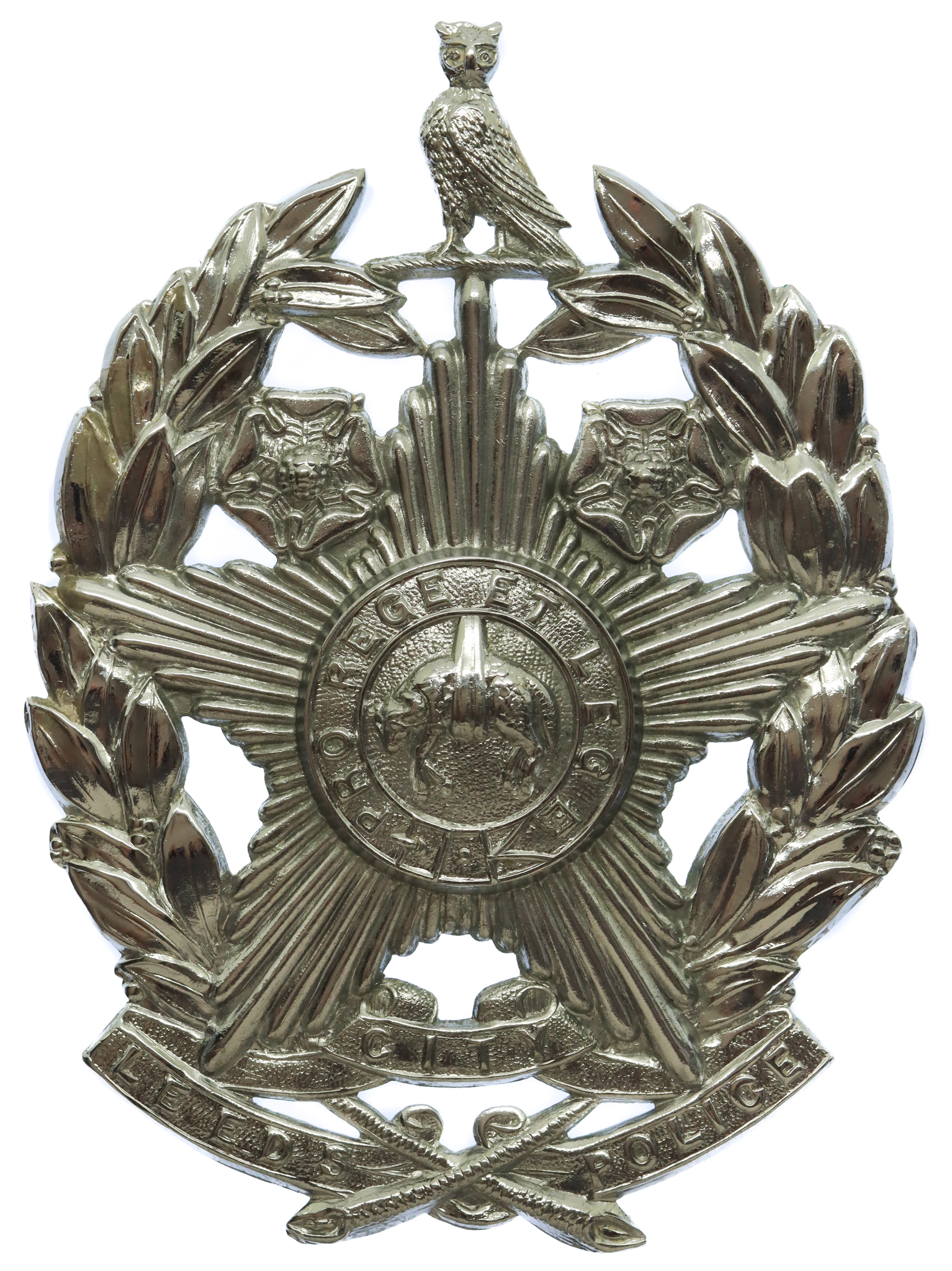Leeds City Police Chrome Helmet Plate