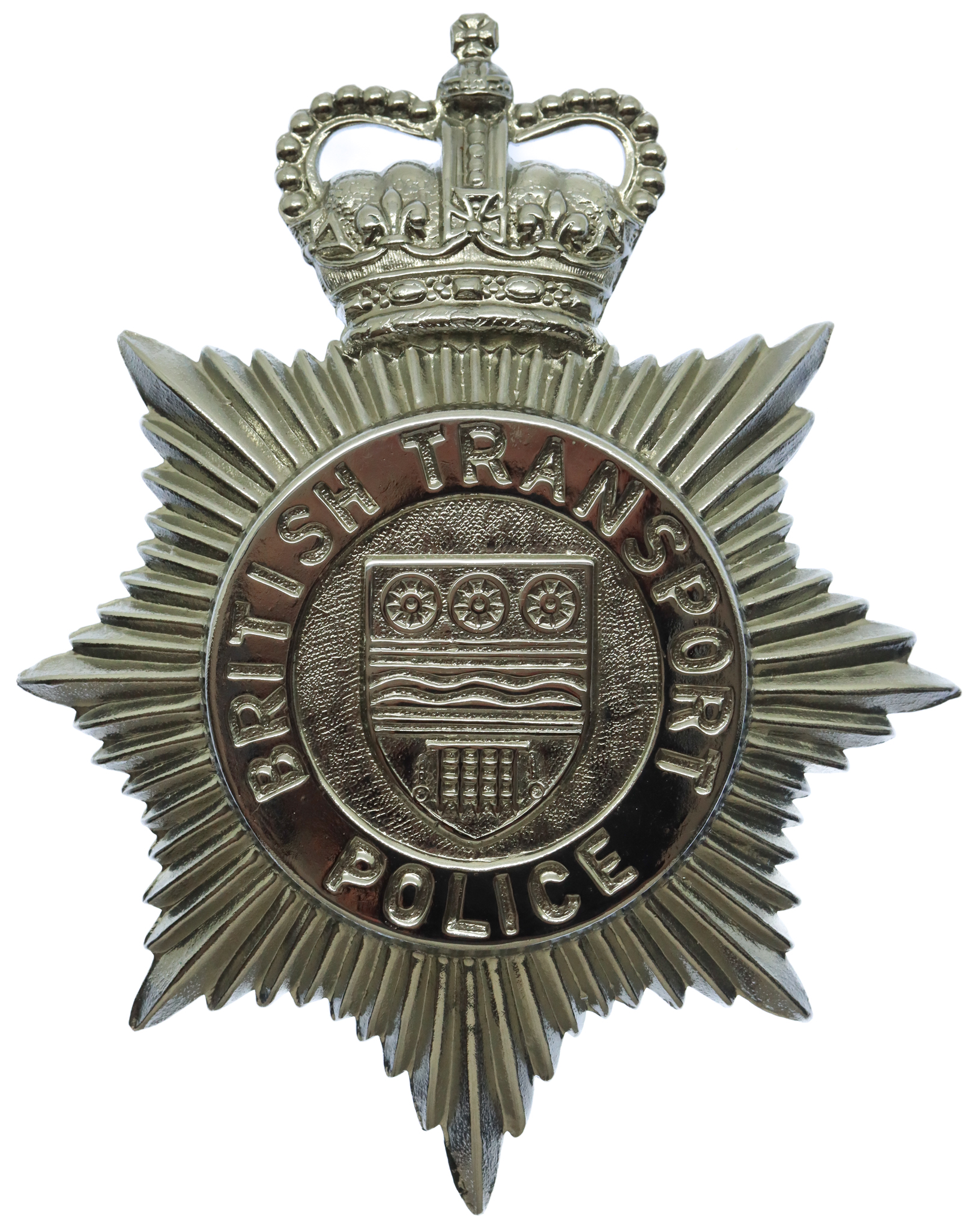 British Transport Police (B.T.P.) Chrome Helmet Plate - Queen's Crown