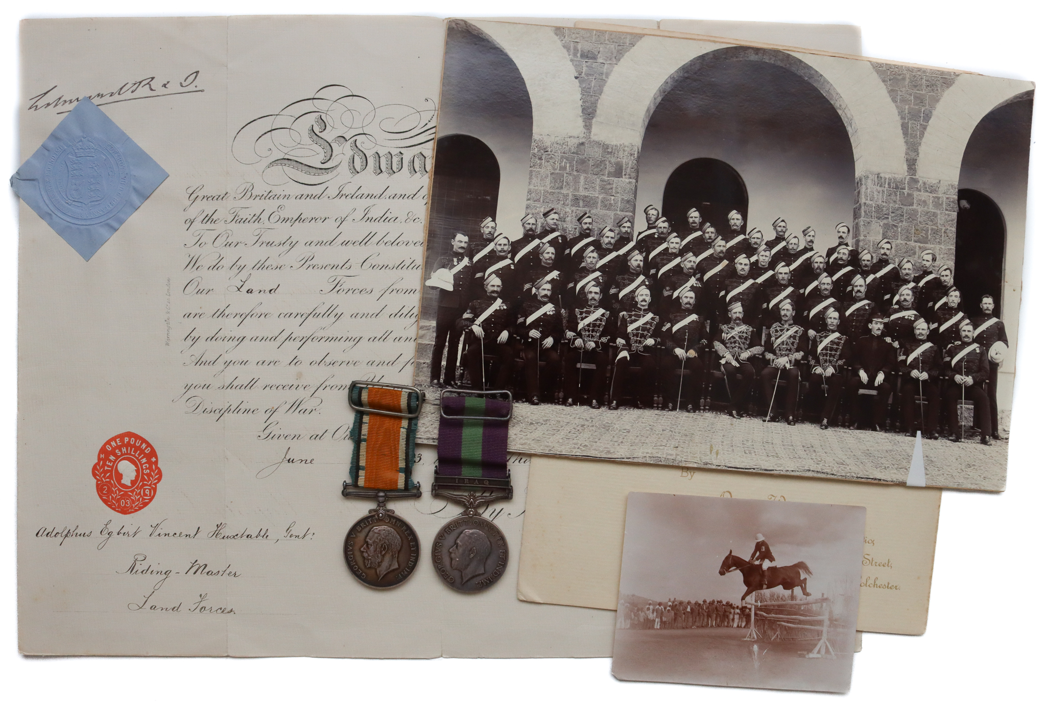 WW1 British War Medal & General Service Medal (Clasp - Iraq) - Riding Master & Major A.E.V. Huxtable, 7th Dragoon Guards