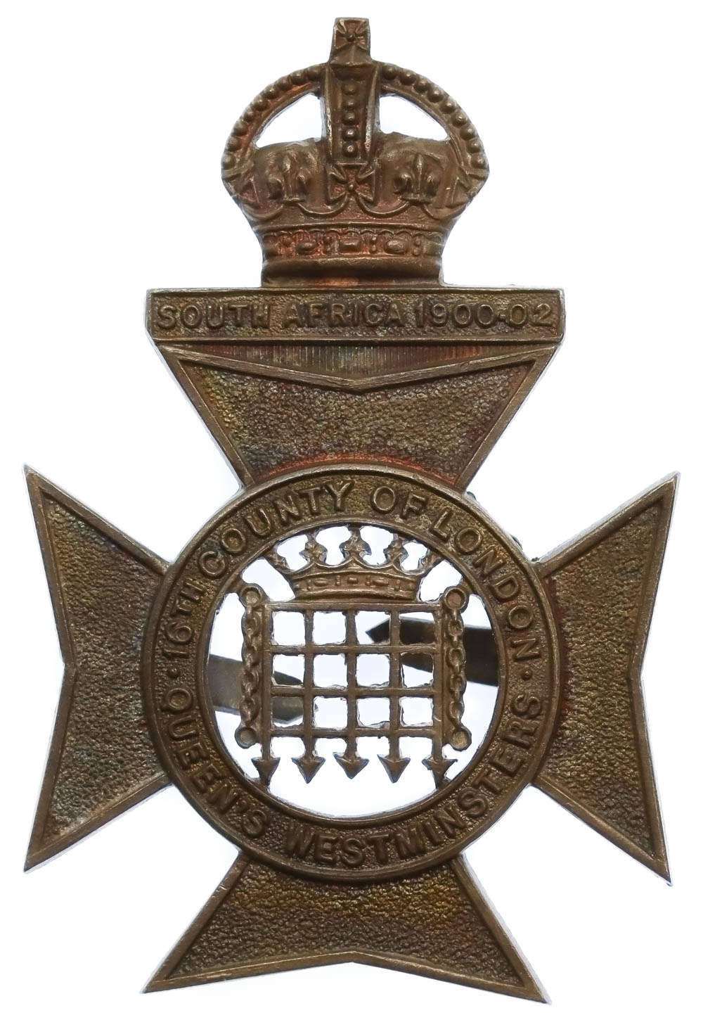 16th County of London Bn. (Queen's Westminster Rifles) London Regiment Officer's Service Dress Cap Badge - King's Crown