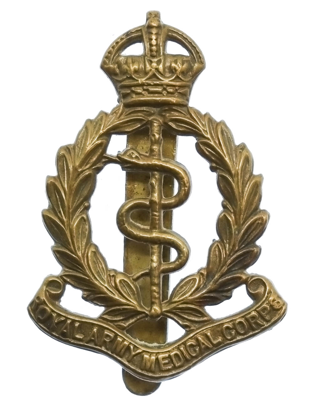 Royal Army Medical Corps (R.A.M.C.) Brass Cap Badge - King's Crown