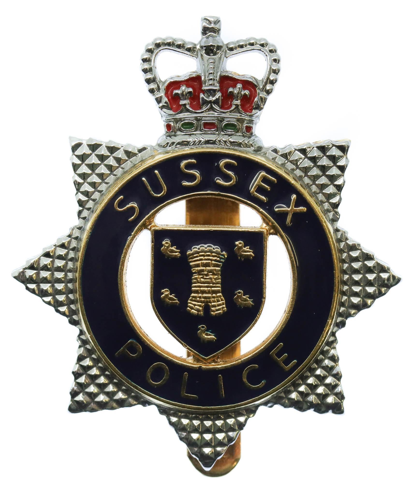 Sussex Police Enamelled Cap Badge - Queen's Crown