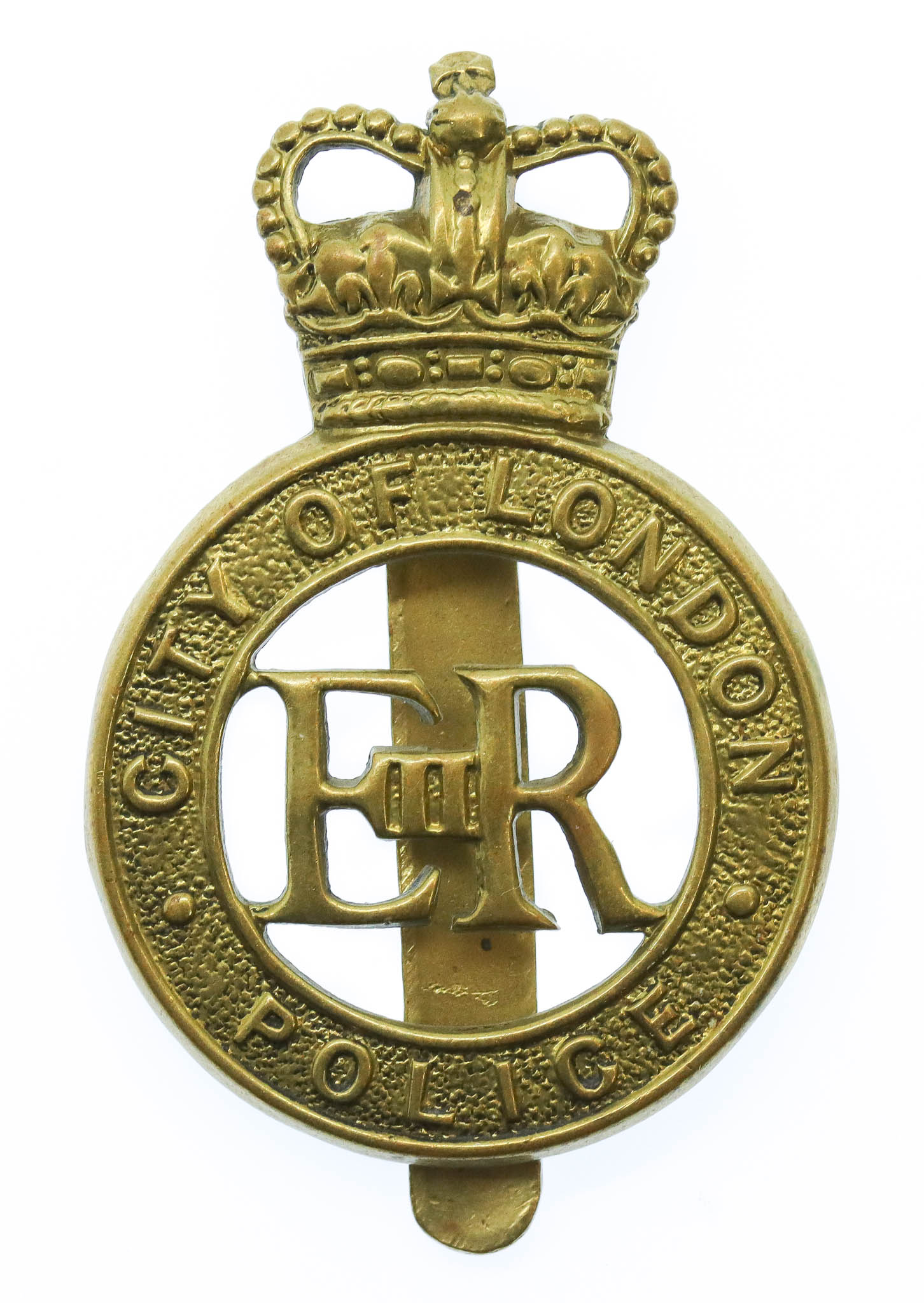 City of London Police Brass Cap Badge - Queen's Crown