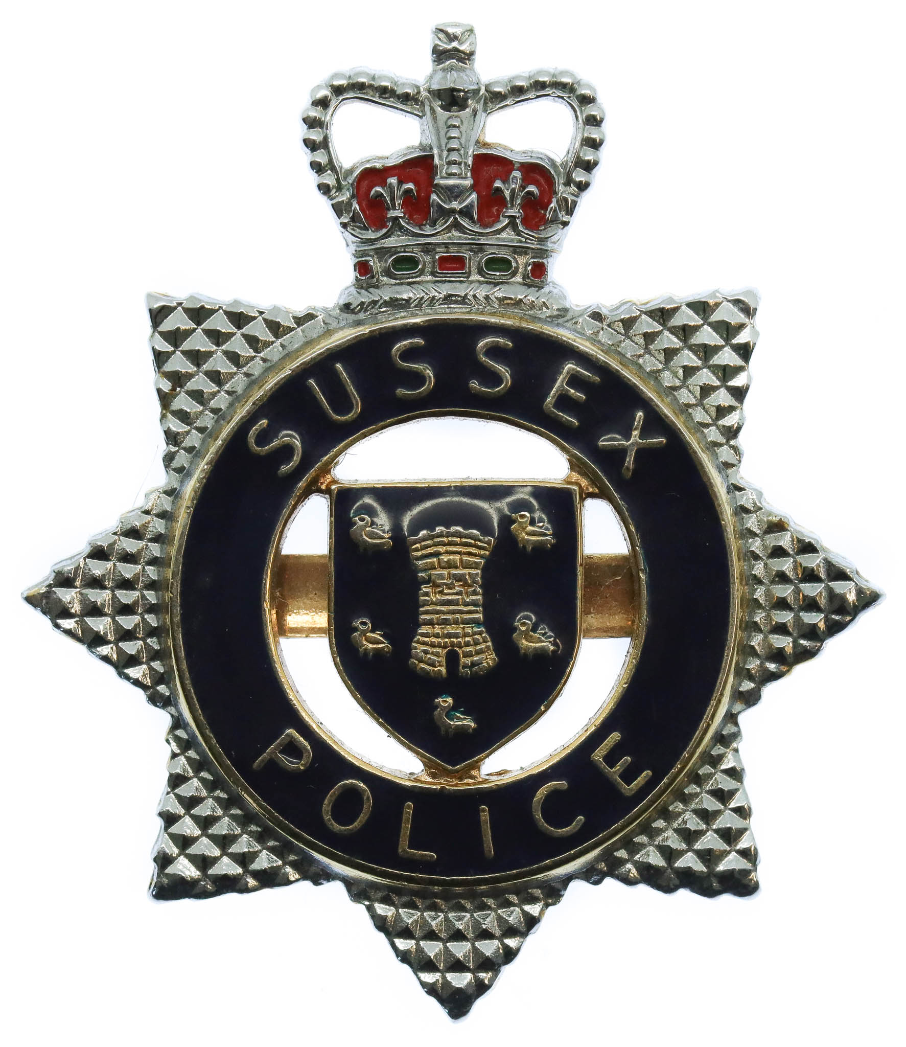 Sussex Police Enamelled Warrant Card Badge - Queen's Crown