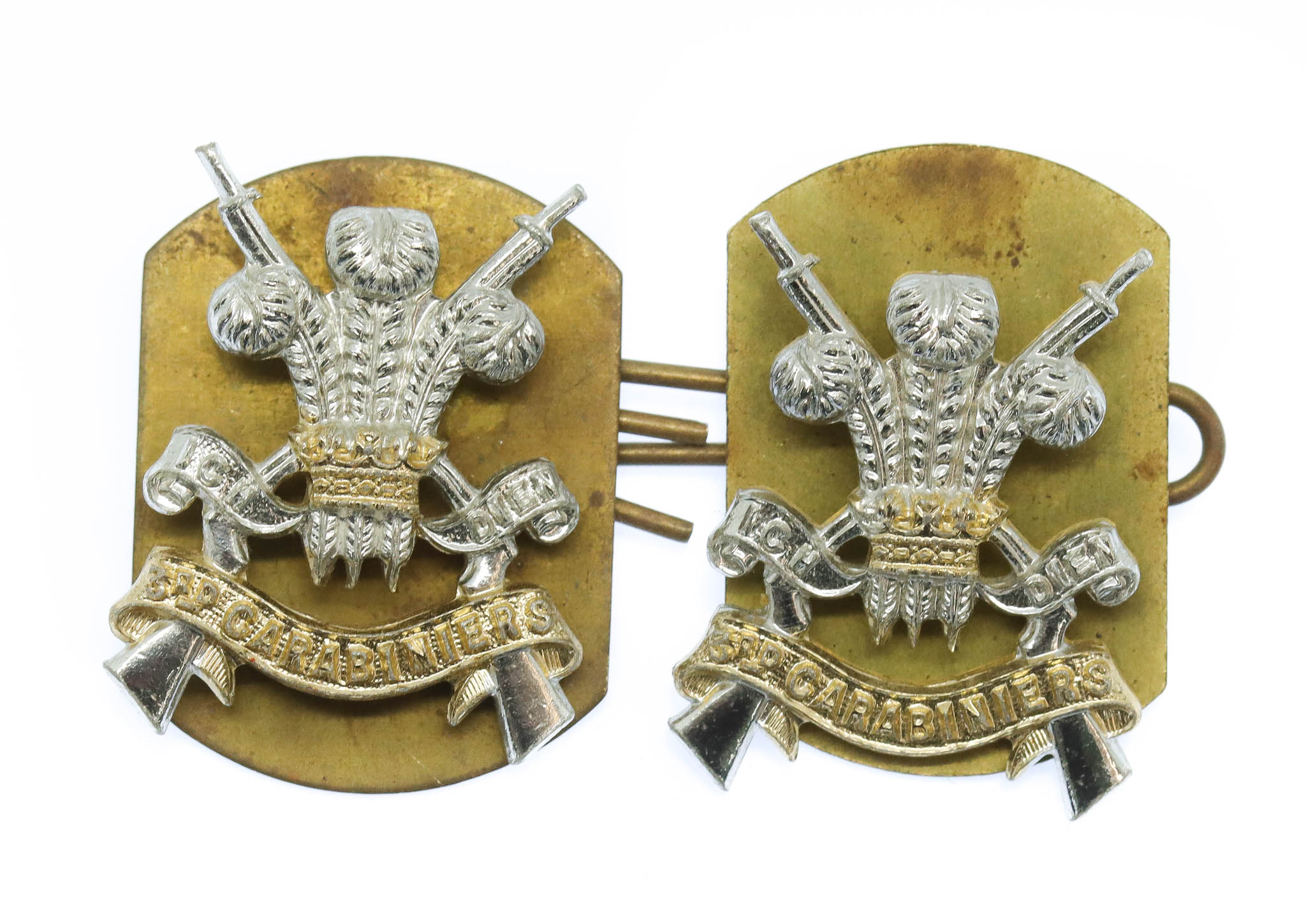 Pair of 3rd Carabiniers Anodised (Staybrite) Collar Badges