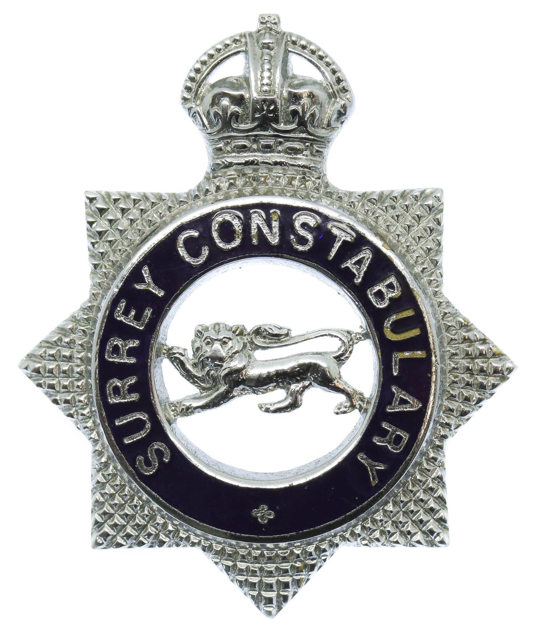 Surrey Constabulary Senior Officer's Enamelled Cap Badge - King's Crown
