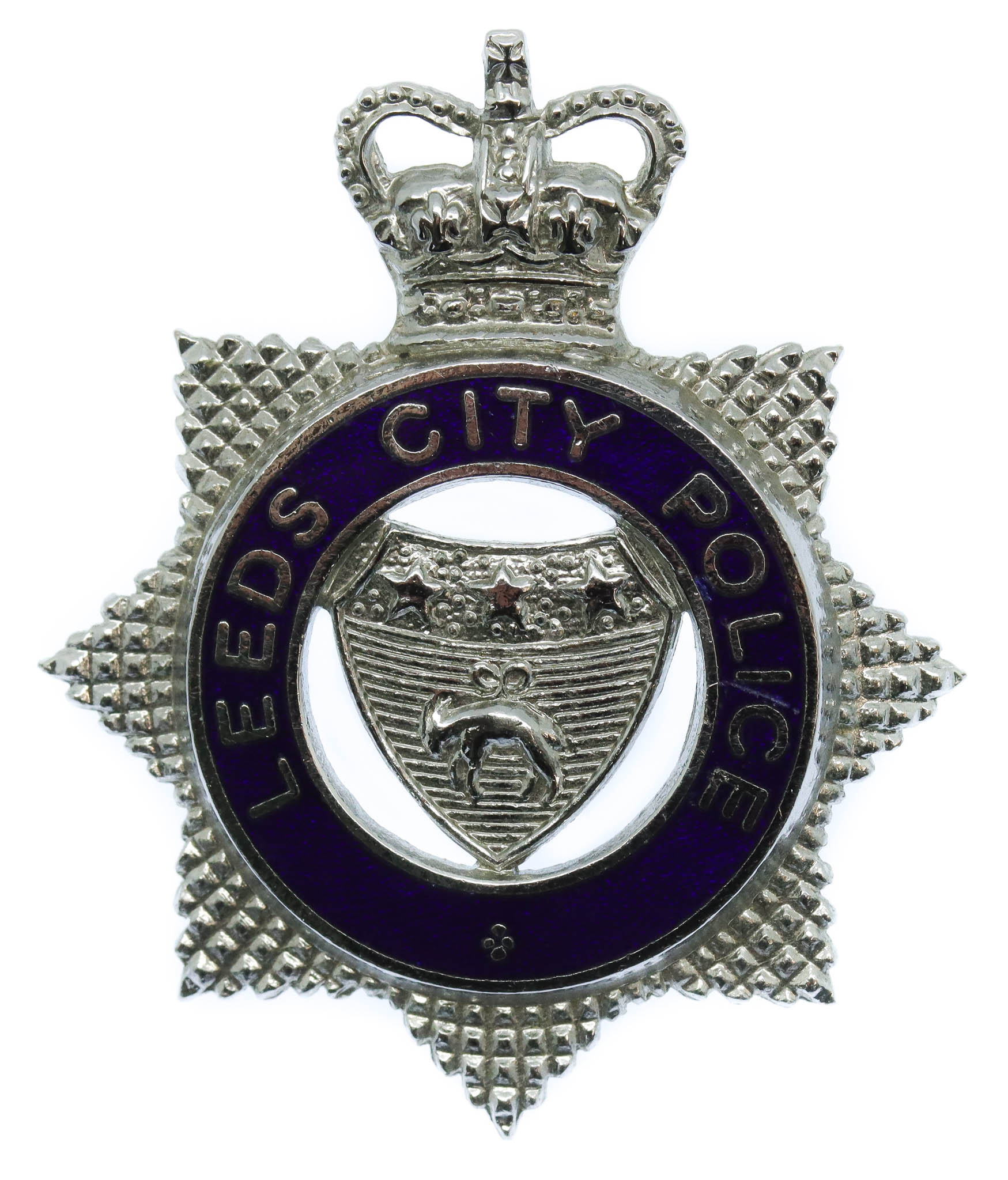 Leeds City Police Senior Officer's Enamelled Cap Badge - Queen's Crown
