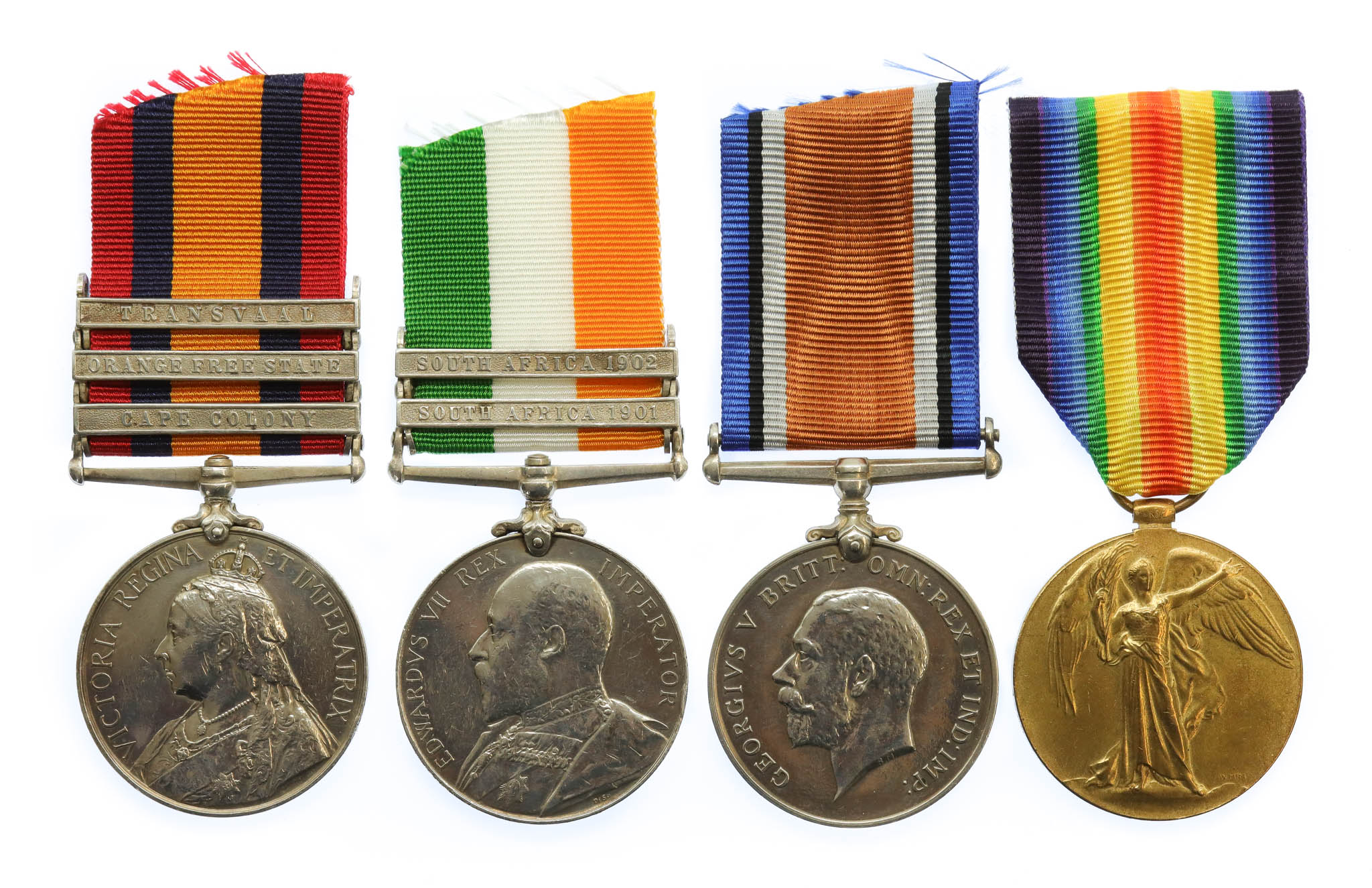 QSA (Clasps - Cape Colony, Orange Free State, Transvaal), KSA (Clasps - South Africa 1901, South Africa 1902), WW1 British War Medal and Victory Medal Group of Four - Pte. H. Moult, Notts & Derby Regiment - Died of Wounds
