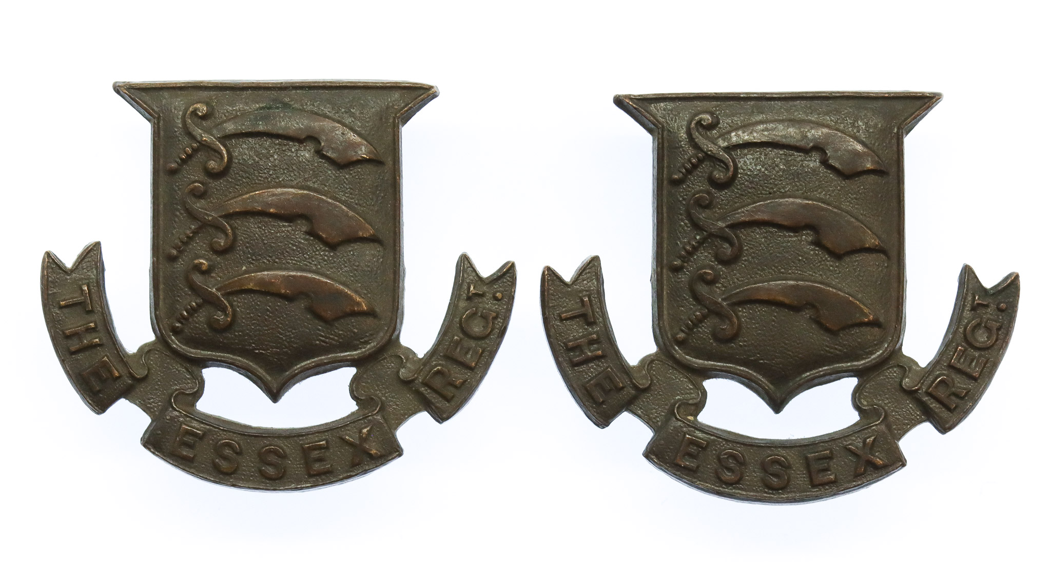 Pair of Essex Regiment Officer's Service Dress Collar Badges