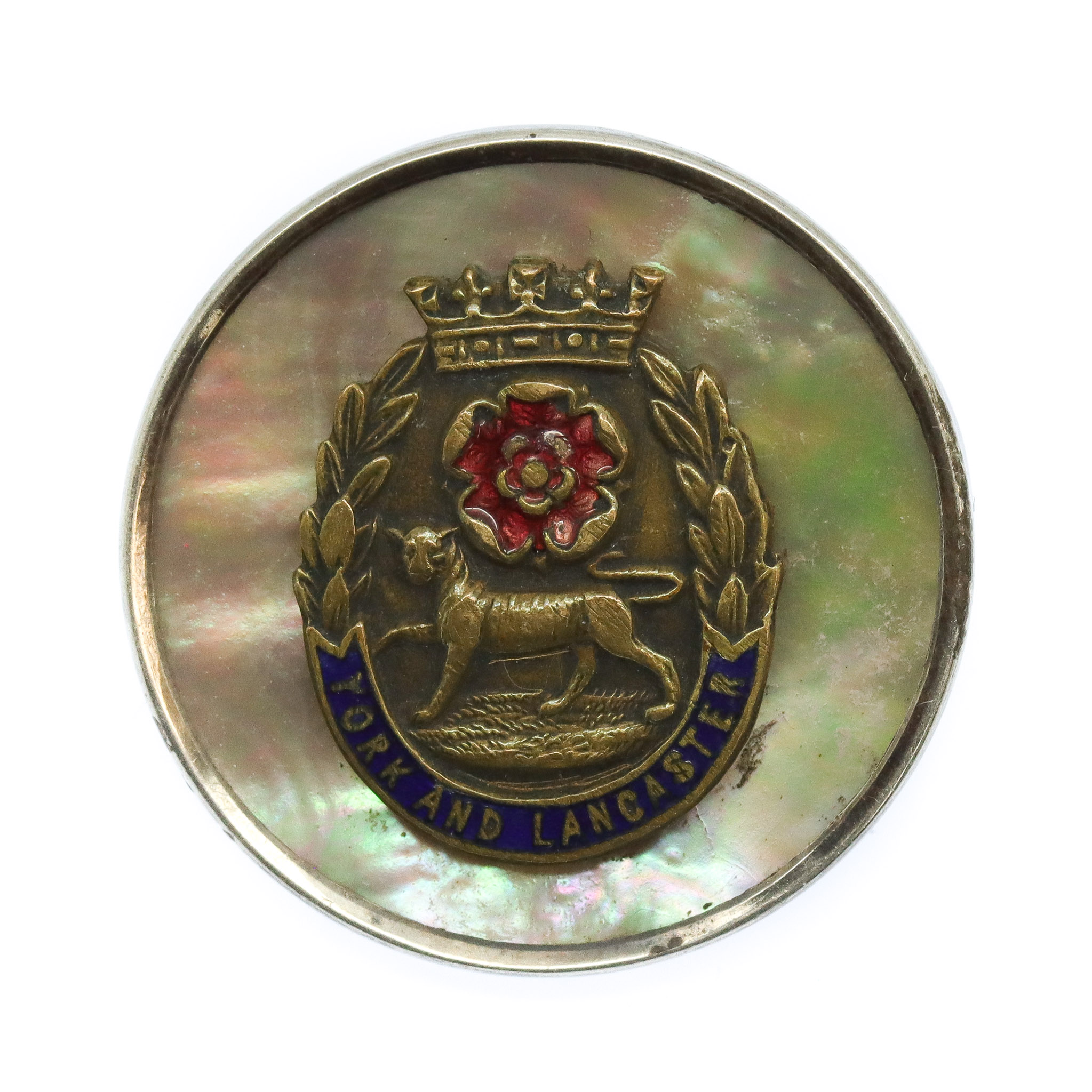 York and Lancaster Regiment Mother of Pearl & Silver Rim Sweetheart Brooch