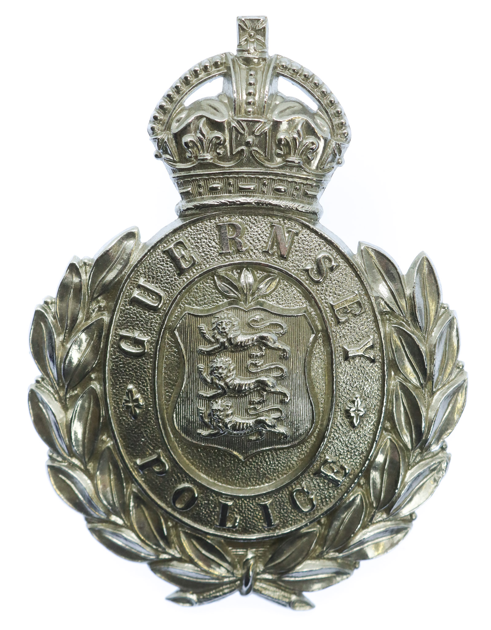Guernsey Police Wreath Helmet Plate - King's Crown